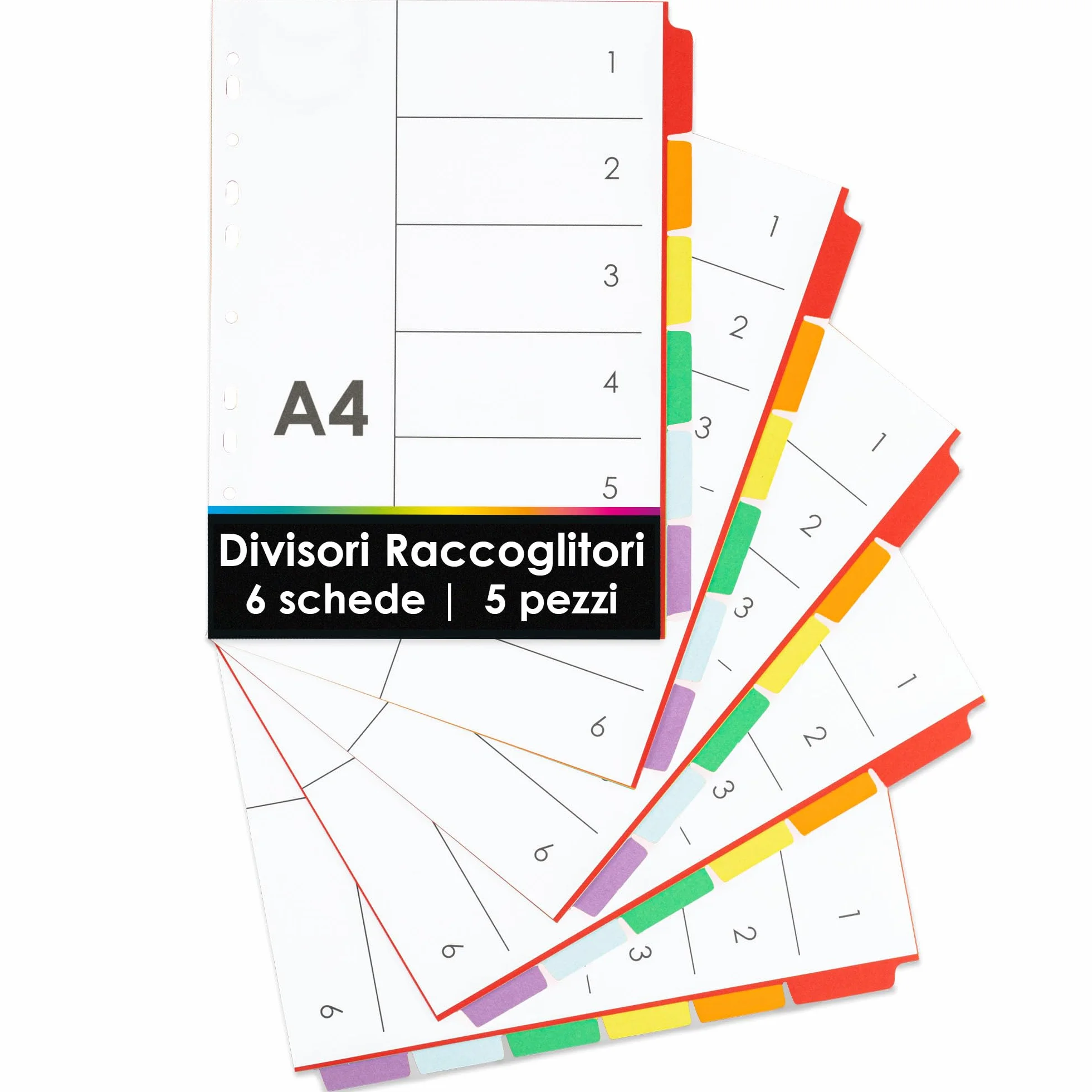 OfficeTree 5x Divisori Raccoglitori ad Anelli A4 Multicolore - Separatori per Quaderni - Made in Germany