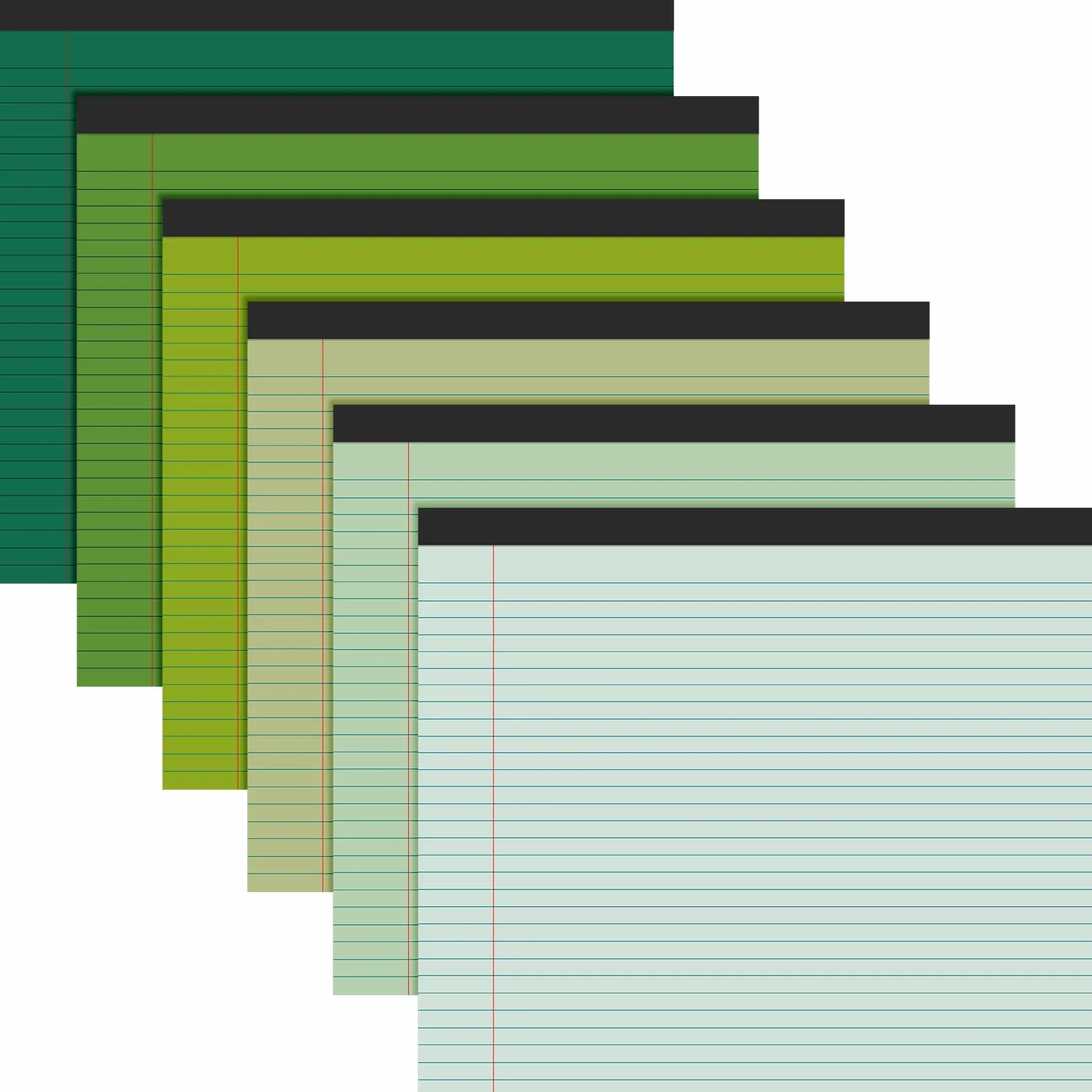 Lincia 6 blocchetti da 27,9 x 24,1 cm, blocco note a righe universitarie, blocchi di carta colorata a righe, 40 fogli/blocchetto da 80 g/m², colori pastello, per scuola e ufficio (verde sfumato)