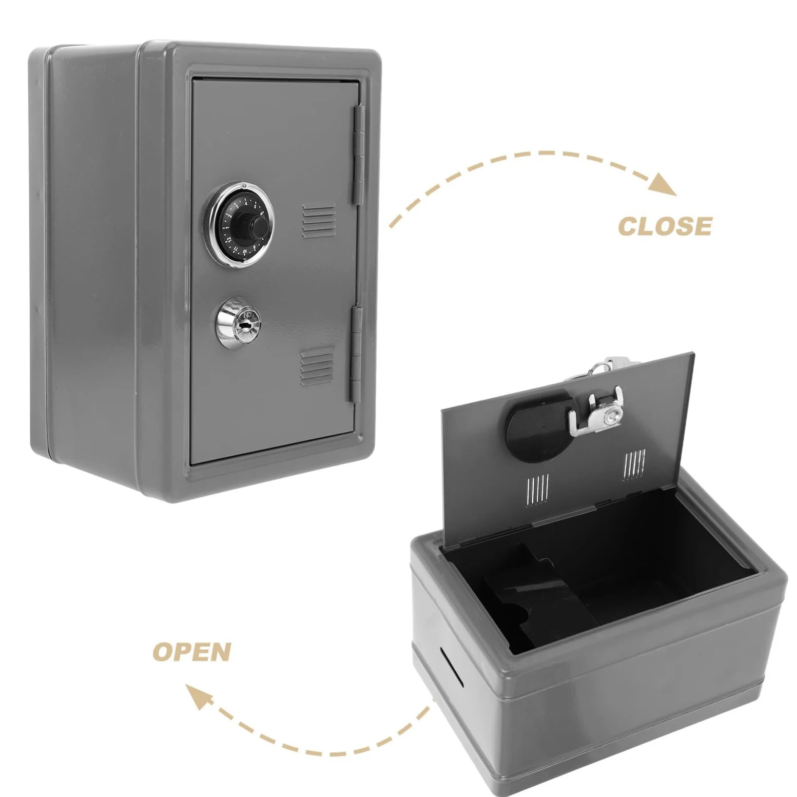 HOMSFOU Cassaforte Portatile in Ferro Argento Serratura e Slot per Monete, Mini Scatola di Sicurezza Decorativa per Casa e Ufficio