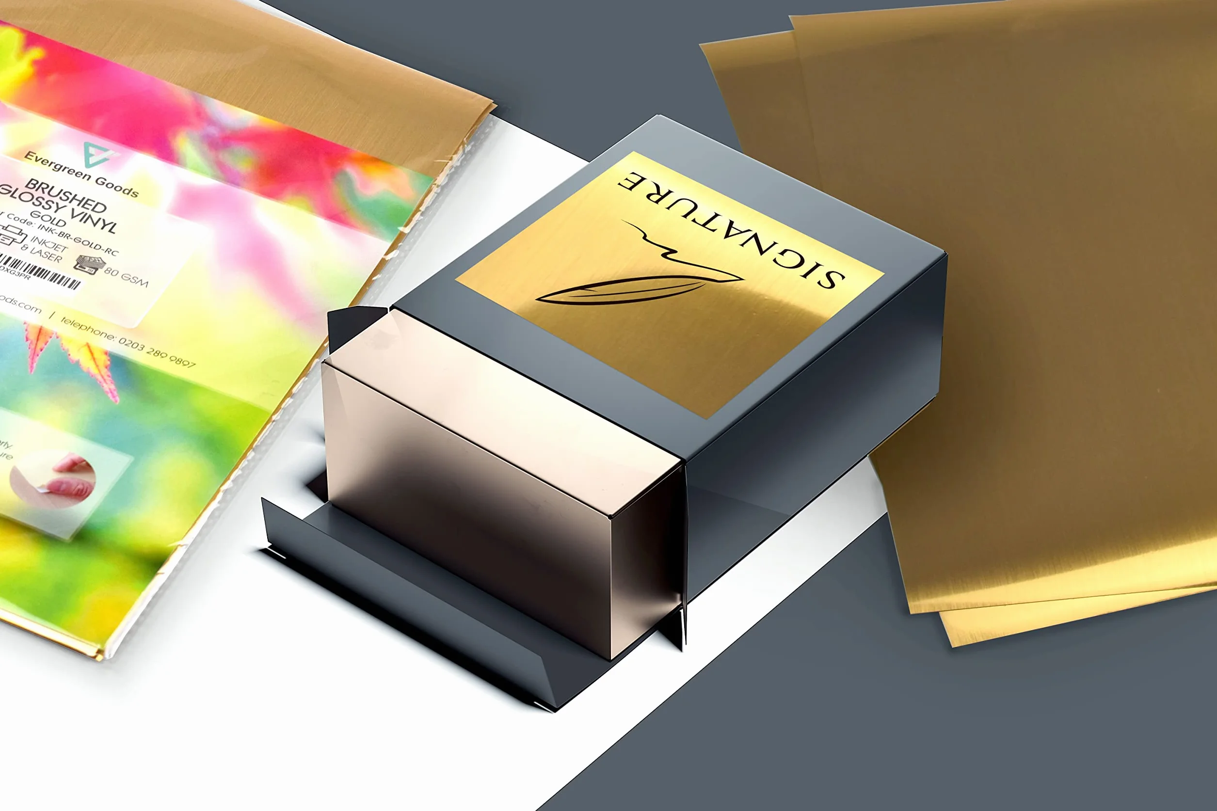 Evergreen Goods A4 10 Fogli Carta Adesiva in Vinile Lucido Oro per Stampante Laser a Getto D'inchiostro Impermeabile