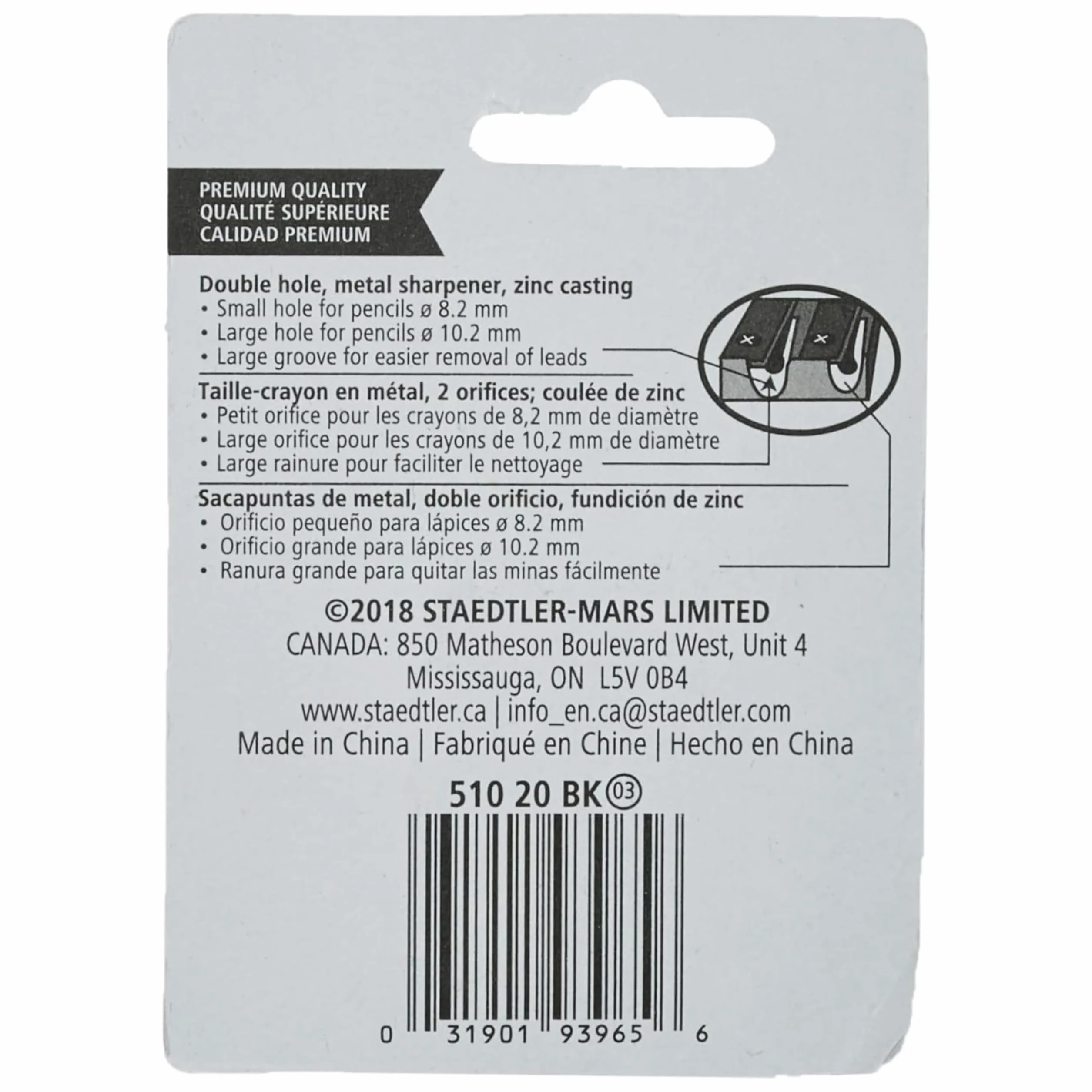 STAEDTLER classico temperino in metallo a due fori 510 20 BK2
