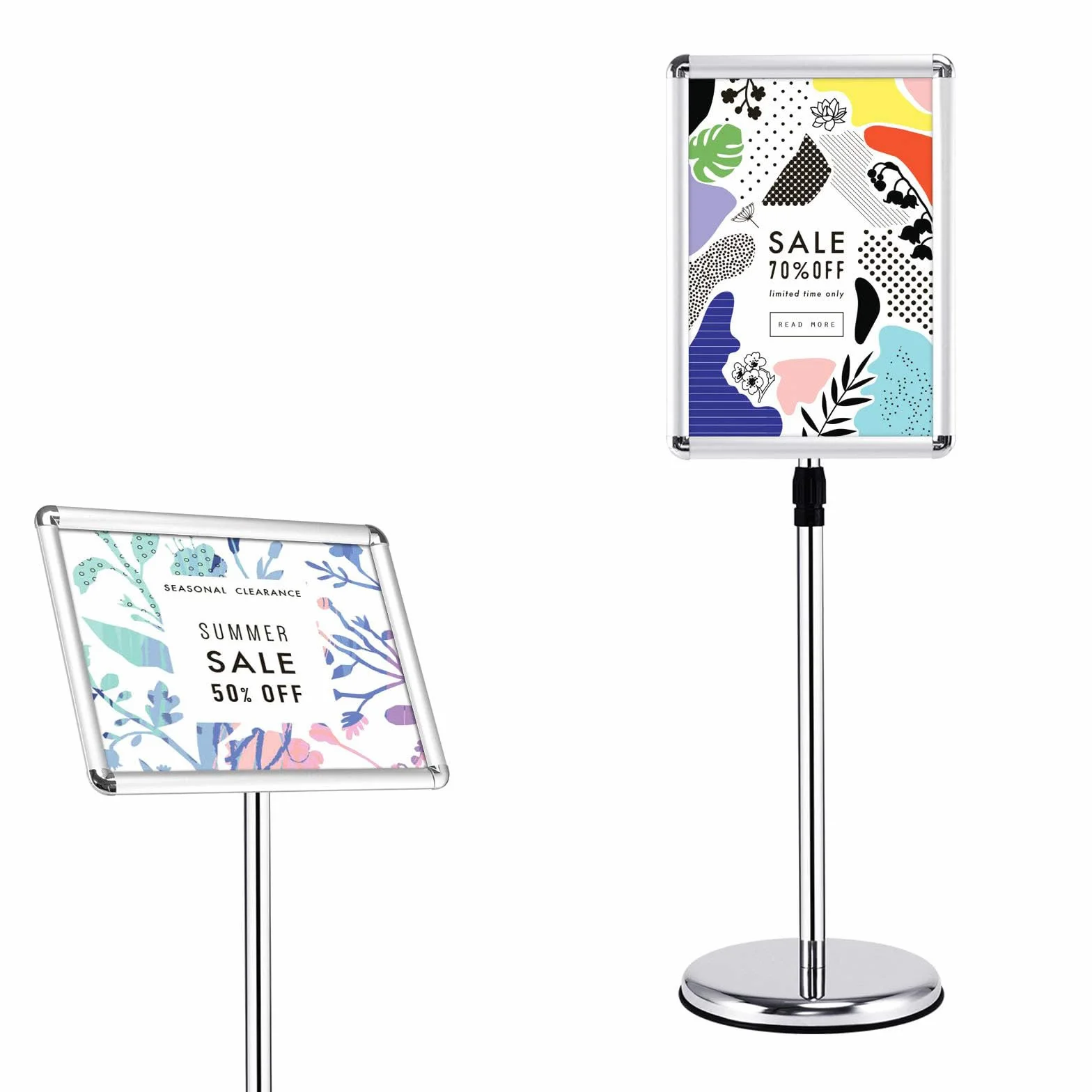 RELAX4LIFE Espositore da Terra per Poster con Cornice a3/a4 in Plexiglass, Altezza Regolabile e Basa Rotonda Girevole a 360° (1, A3-Argento)