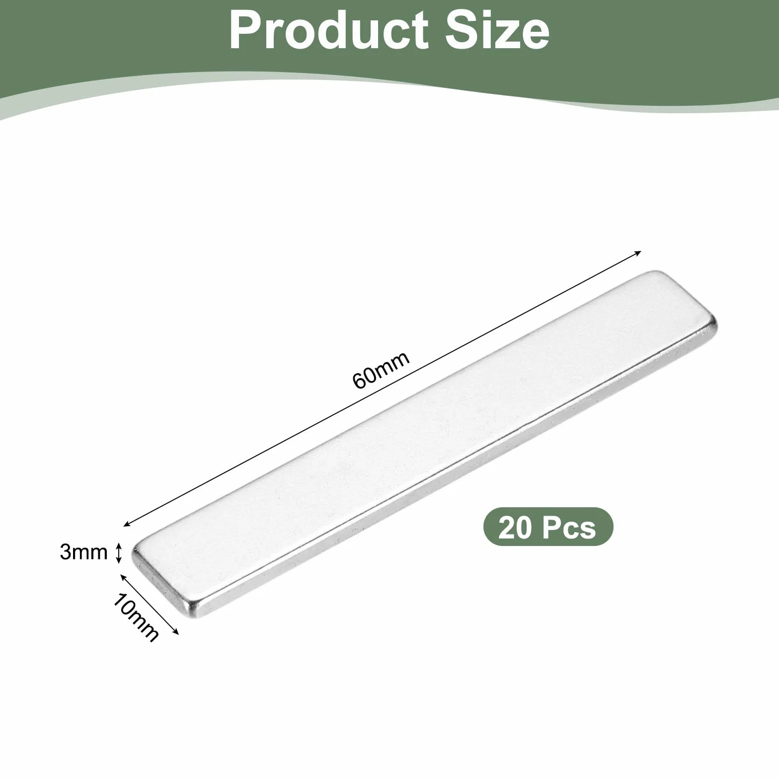 QUARKZMAN 20 Pz Magneti Piatti Piccoli Extra Forti Rettangolari Autoadesivi, Potenti Elementi Di Fissaggio Magnetici Per Uffici, Lavagne Magnetiche, Mobili Da Cucina (60X10X3 mm, Argento)