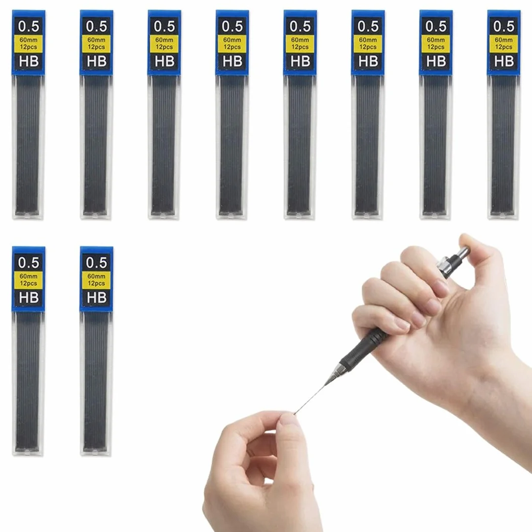 Mine HB 0.5 mm Infrangibili per Portamine, 120 Pezzi, Nero e Bianco