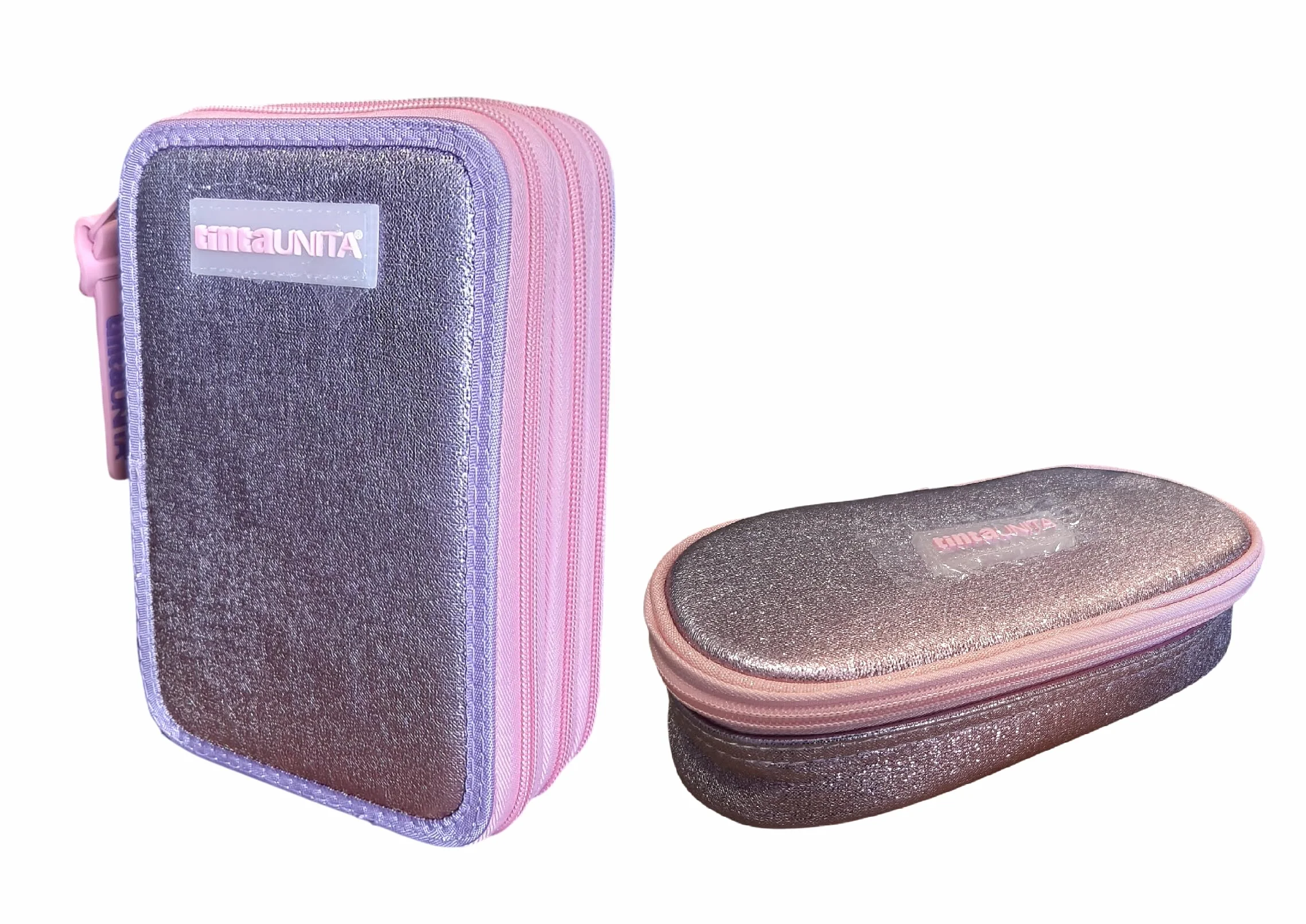 Astuccio Corredo Tinta Unita Pool Over 3 Cerniere Elegant Glamour Gradient Rosa Viola completo di cancelleria + astuccio ovale Zip per Scuola Bambina Ragazza + portachiave e penna colorata
