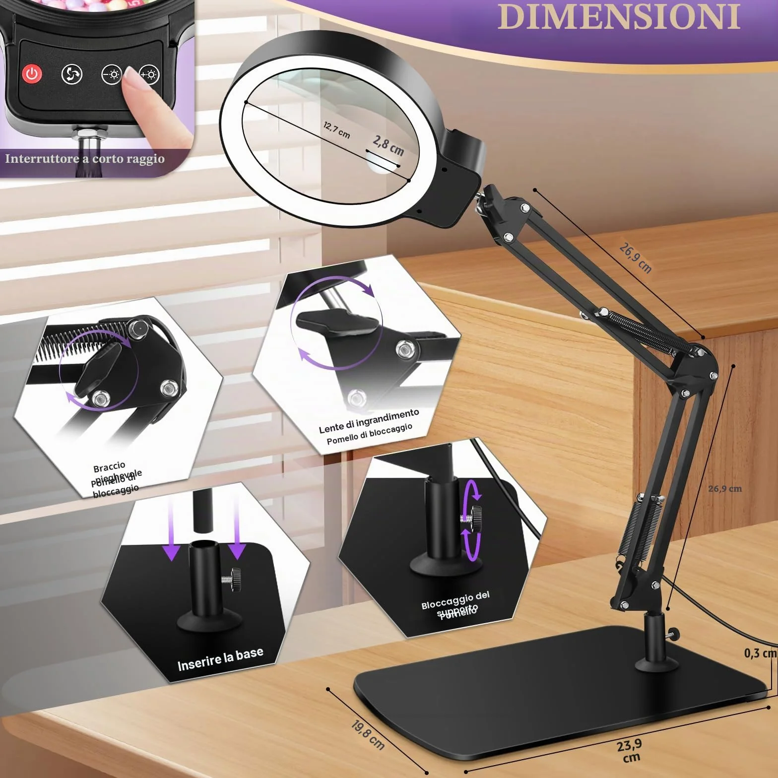 NZQXJXZ 10X 30X Lente di Ingrandimento con Luce e Supporto, Lampada di Ingrandimento Illuminata a LED, 3 Modalità Colore, Lampada da Scrivania con Lente di Ingrandimento per Lettura, Hobby Artigianale