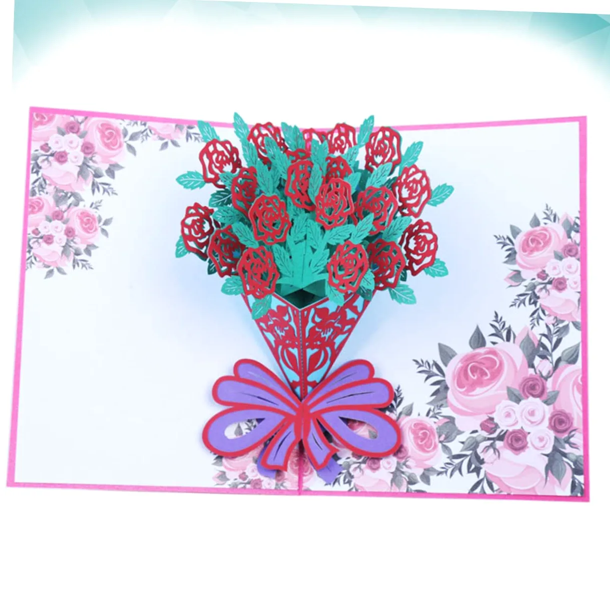 NUOBESTY Bouquet Di 3 Fiori Artificiali Biglietto Dauguri Con Rose Decorazione Per Festival Design 3d Con Rose Carta Creativa Per Amici