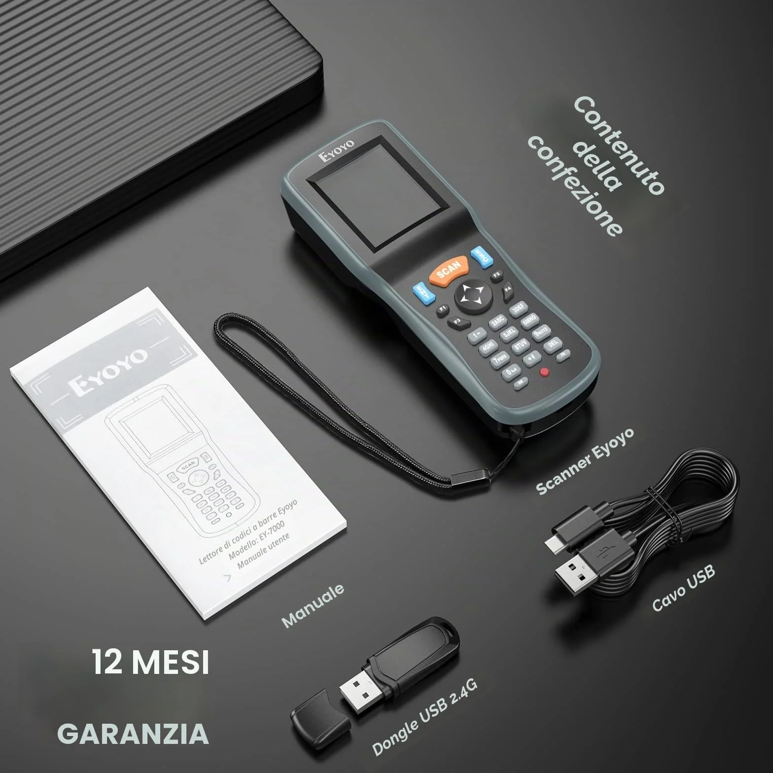Eyoyo Lettore di Codici a Barre 2D, Inventario Barcode Scanner Data Collector, 1D QR Wireless Terminale Dati Portatile Dispositivo di Inventario with 2.2in TFT Colori LCD Screen per Warehouse Express