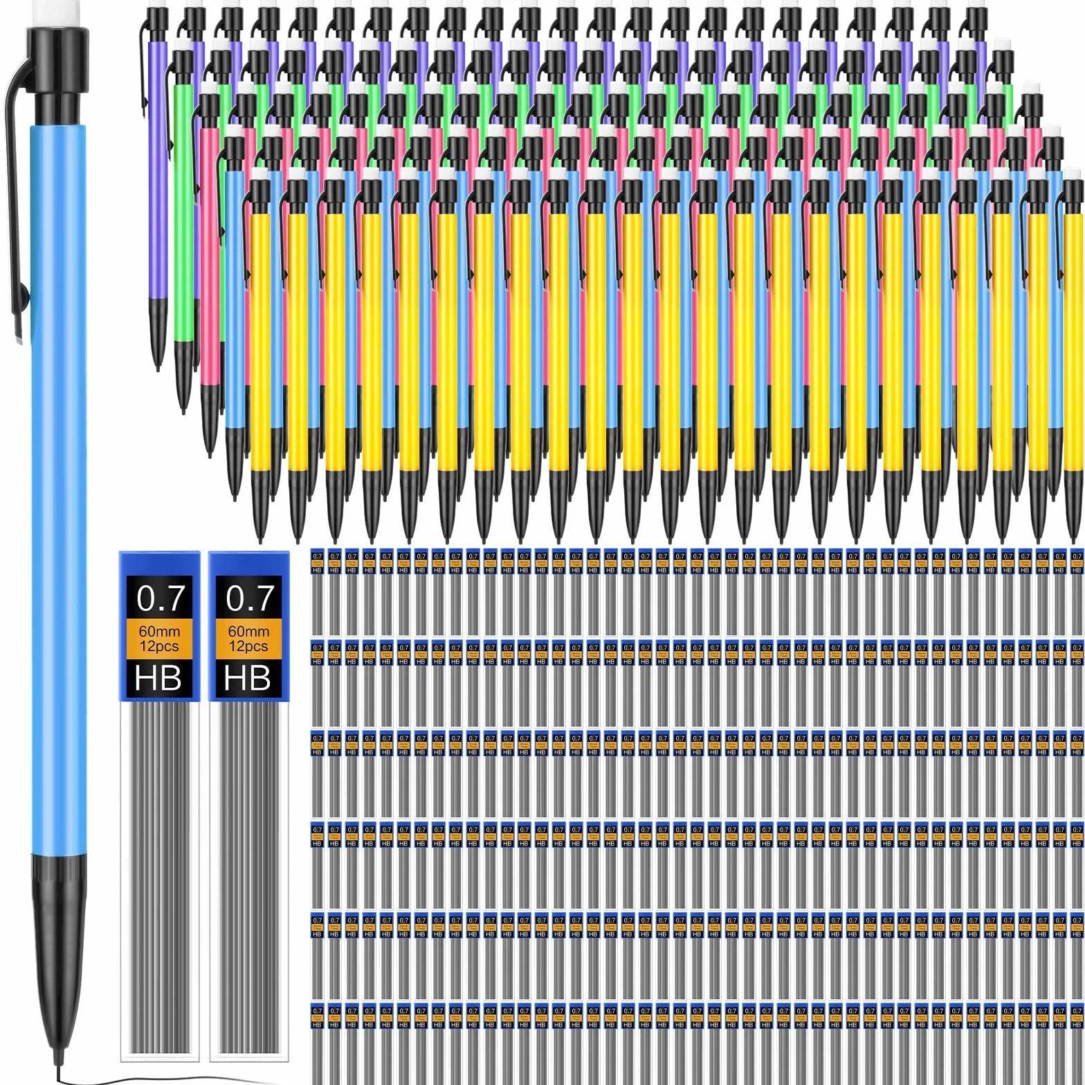 Set di 480 matite meccaniche da 0,7 mm, include matite meccaniche con gomma HB ricariche per arte, ufficio, scuola, studenti, scrittura, disegno, schizzi