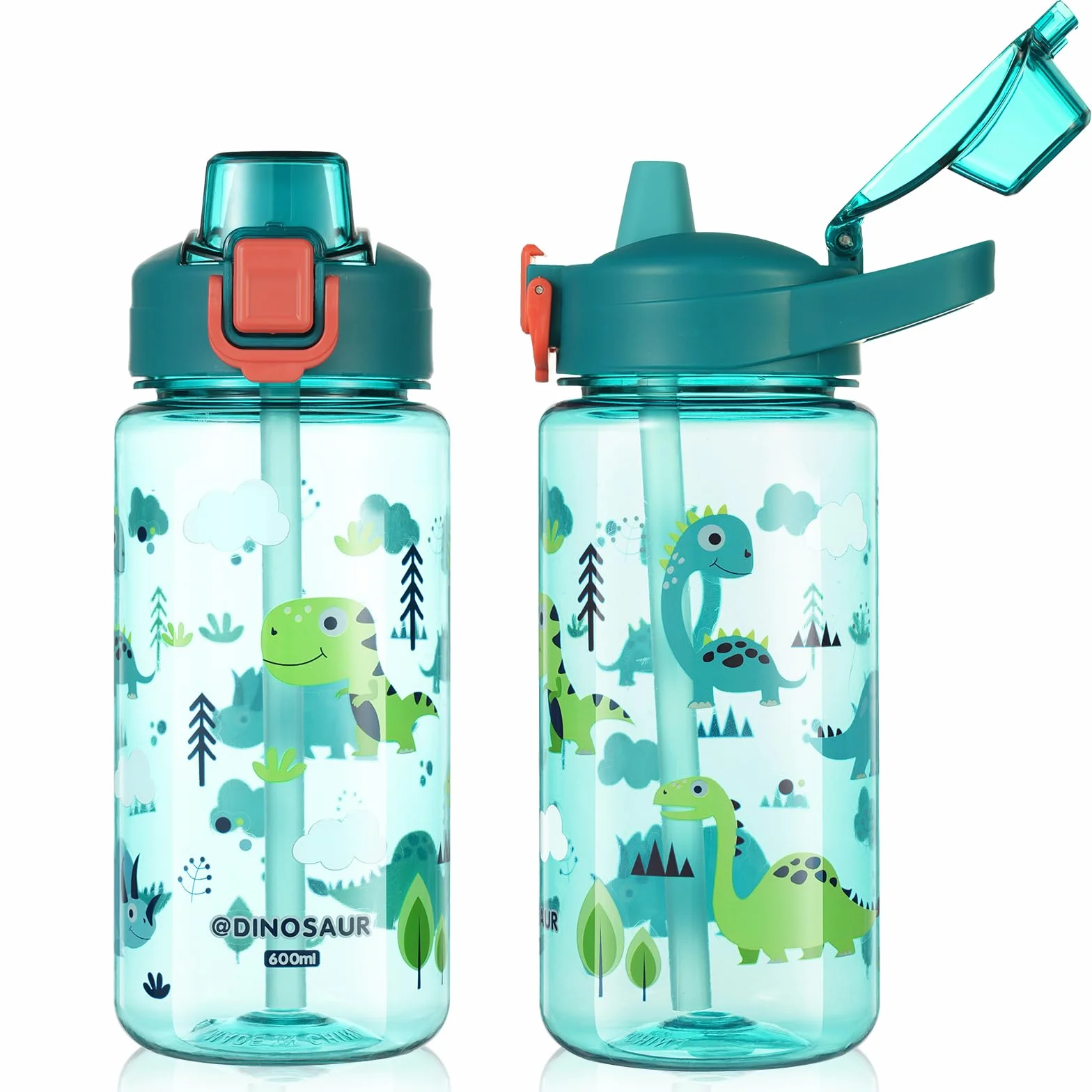 Flintronic Borraccia Bambini 600ML Senza BPA Bottiglia Acqua Cannuccia Prova Perdita Dinosauro