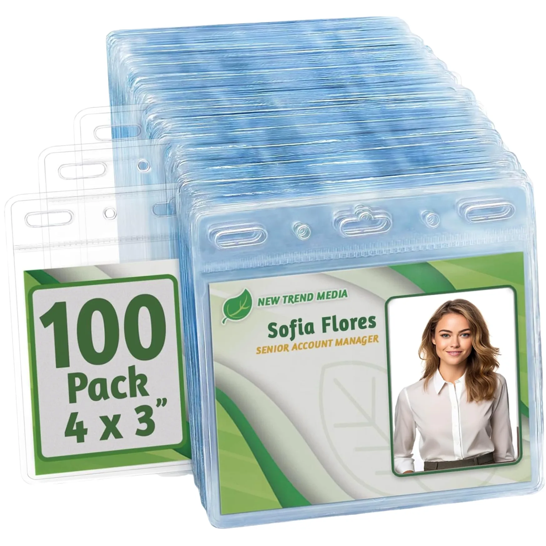 Portabadge orizzontale, portabadge trasparente da 100 pezzi da 4x3 pollici, targhetta con nome in plastica, senza custodia con cerniera per un caricamento facile e veloce degli inserti delle cart..