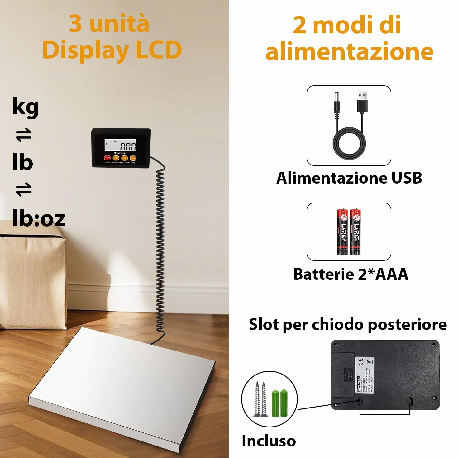 Bilancia Digitale 440lb x 10g Alta Precisione UNIWEIGH Piattaforma Acciaio Inox