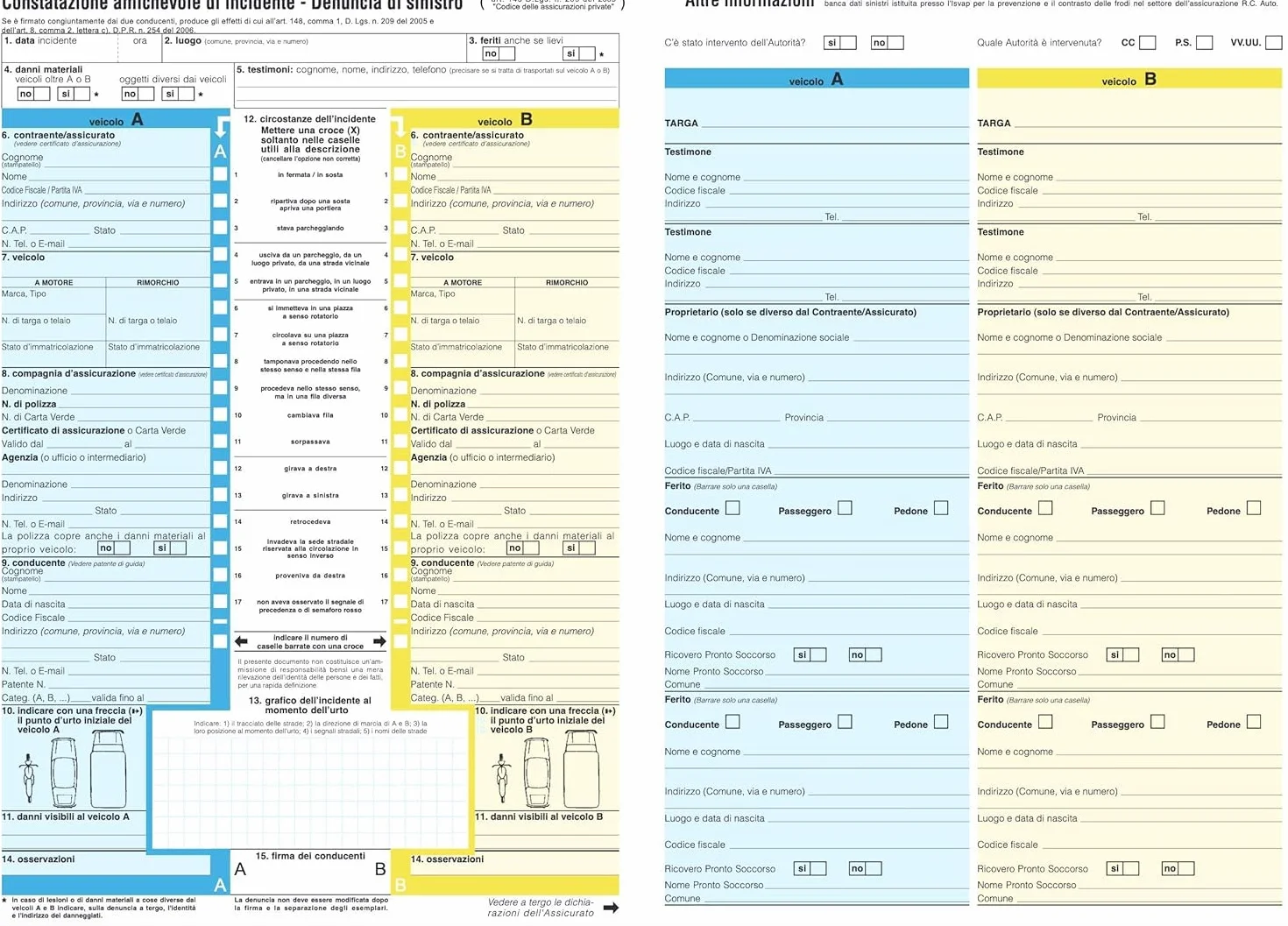 Modulo CID-CAI Constatazione Amichevole Incidente 3 Pezzi Assicurazione Auto Blu