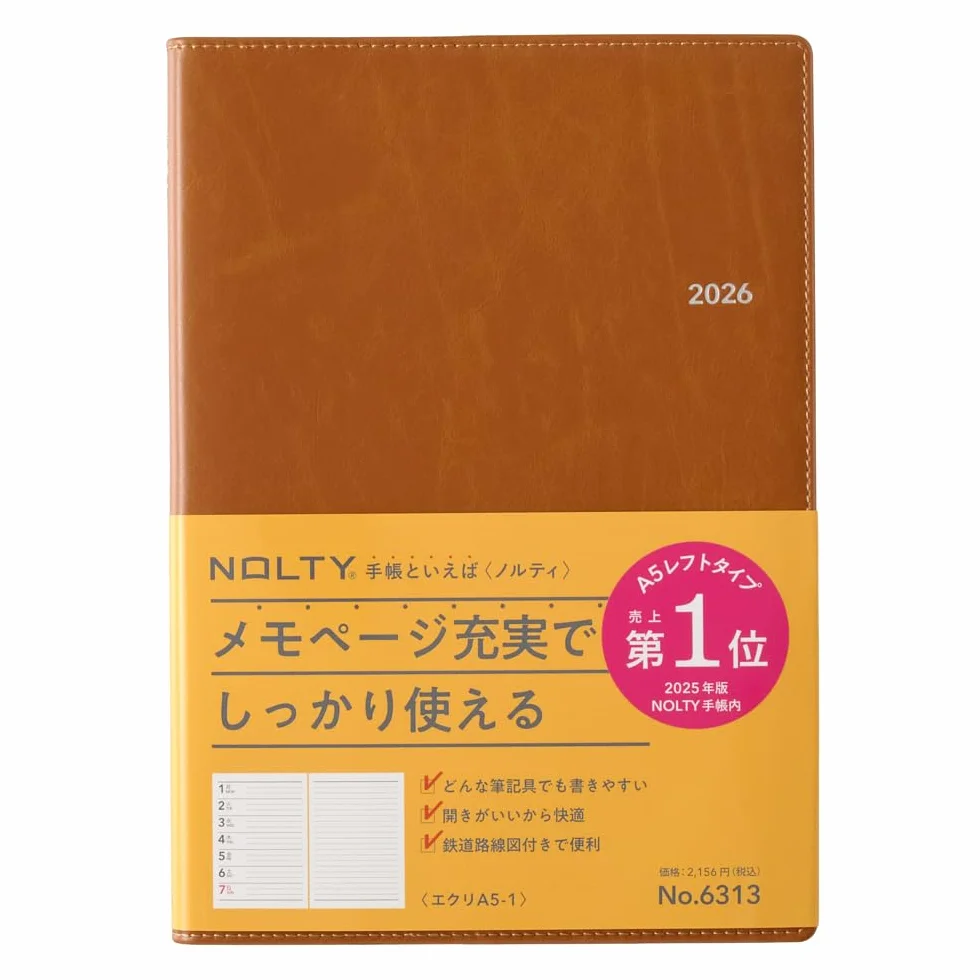 Noritsu NOLTY Notebook 2026 A5 settimanale Ekri 1 Camel 6313 (inizia a dicembre 2025)