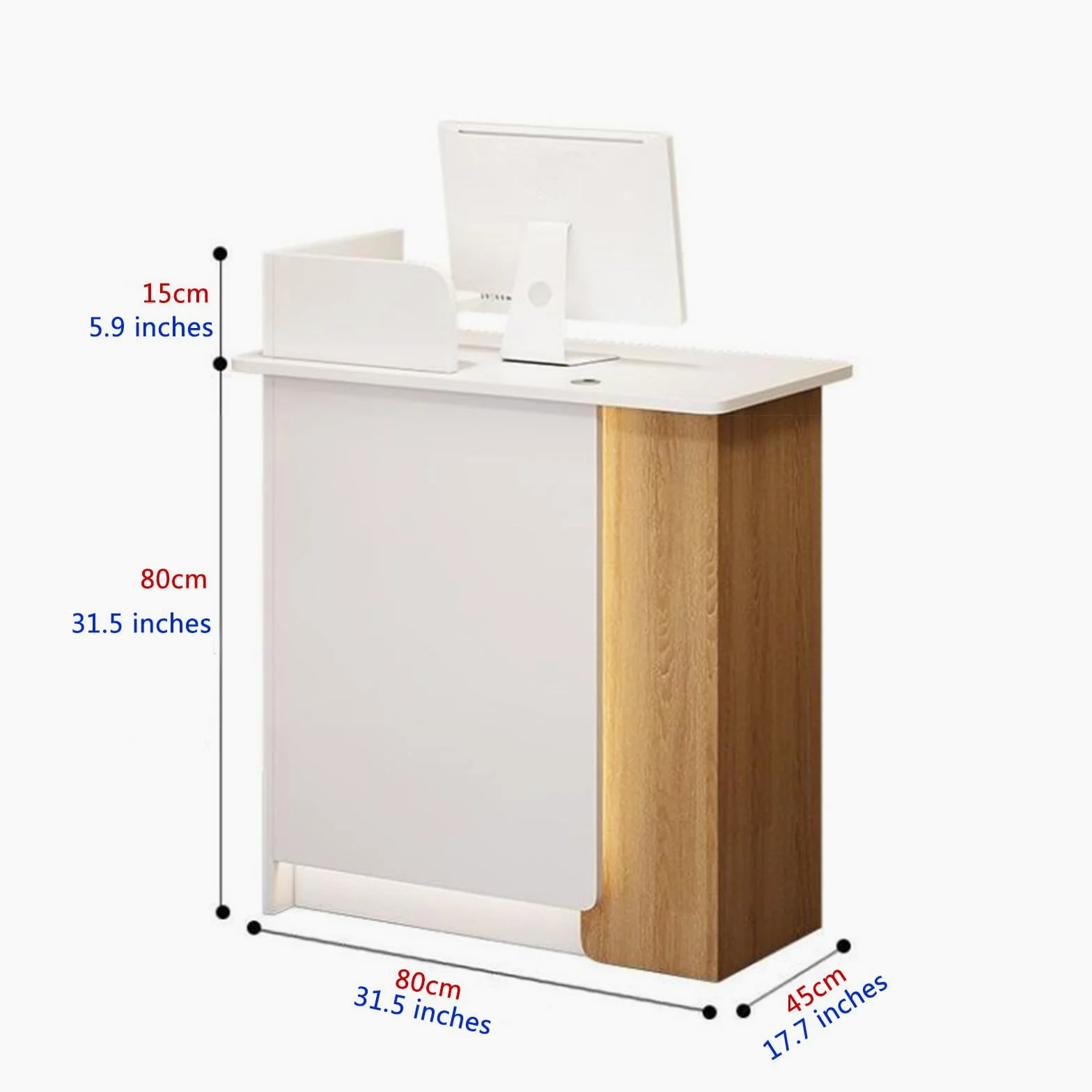 Bancone Reception Moderno con cassetti chiudibili a Chiave per bancone Cassa per Negozi, bancone Vendita Spesso (80 cm), Orientamento a Sinistra, Colore Cachi + Grigio
