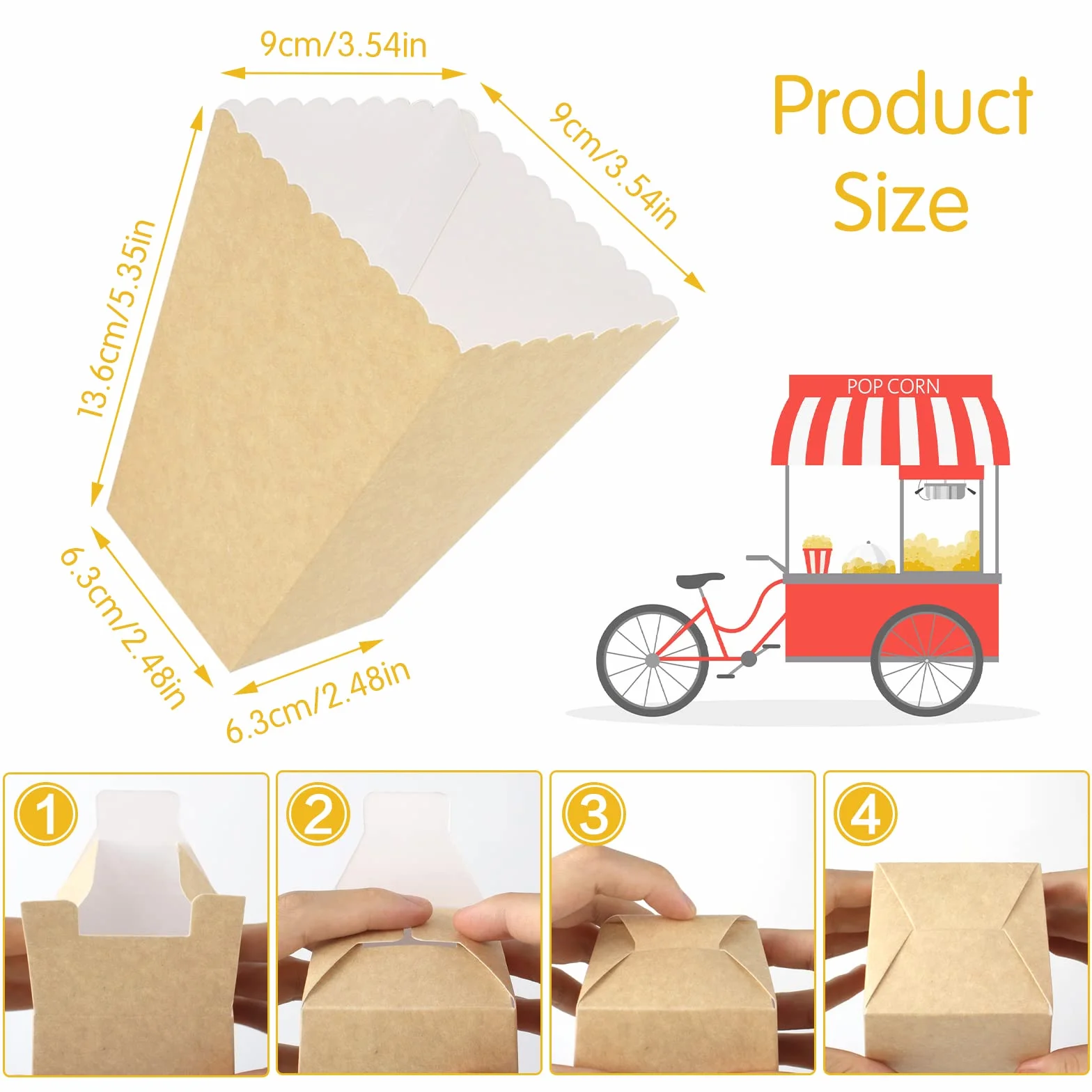 Scatole per popcorn da 40 pezzi in carta kraft per cinema e feste
