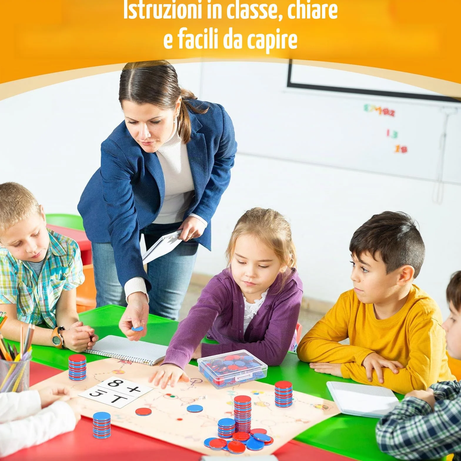 Gettoni reversibili in plastica rossa e blu per scuola primaria, contatore aritmetico con scatola