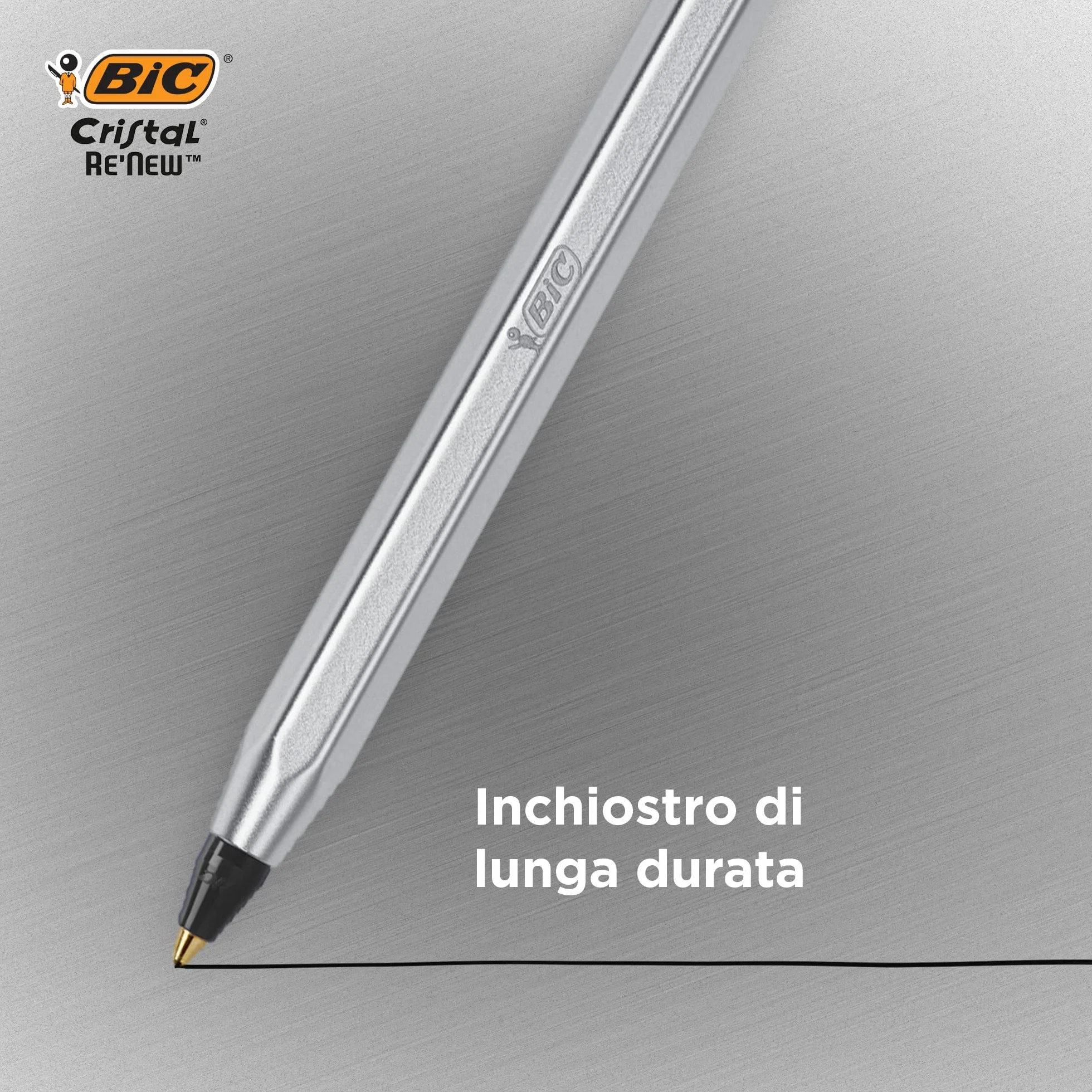BIC Cristal Re'New Gift Box, Penna a Sfera Ricaricabile in Metallo, Blu e Nero, 2 Penne + 4 Ricariche