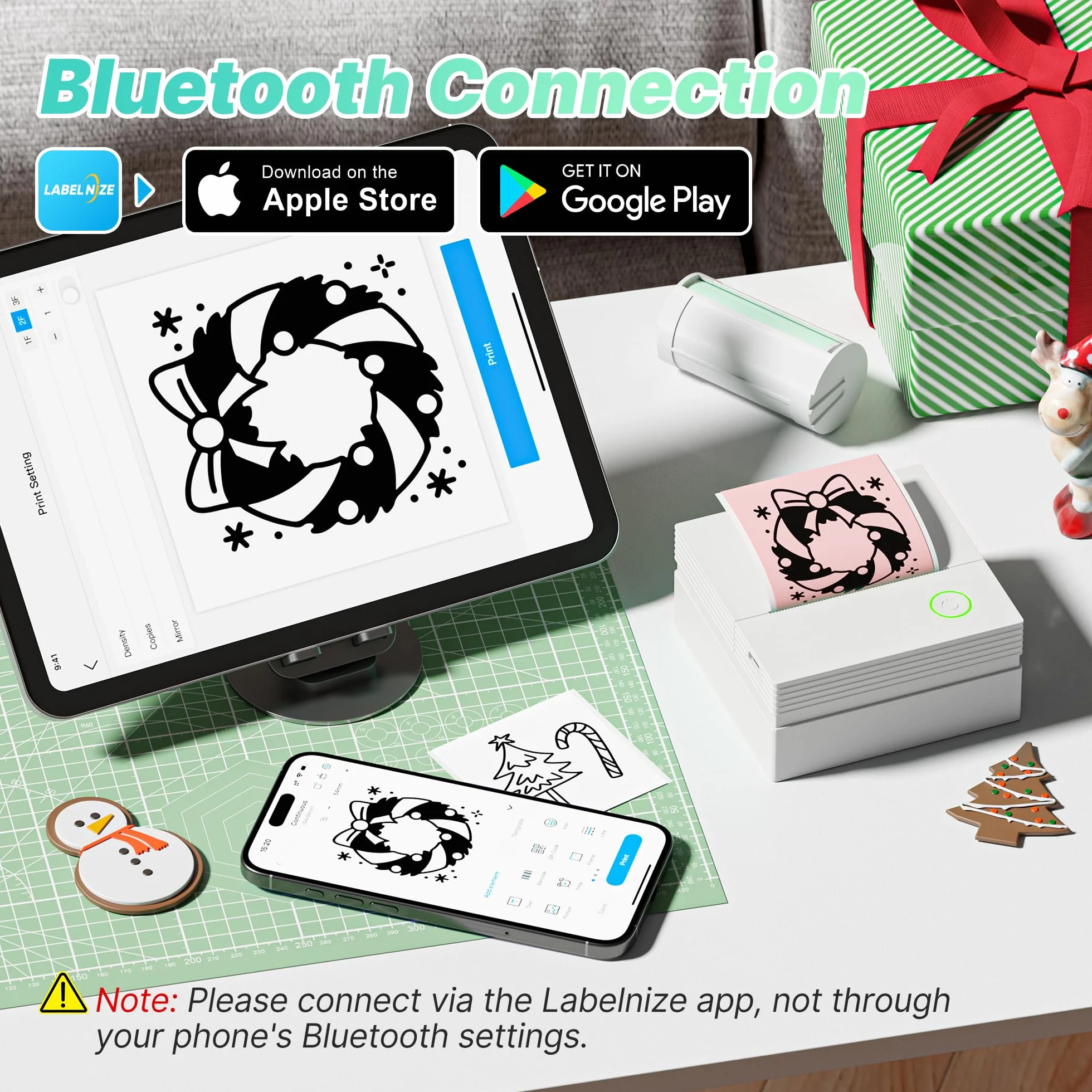 PM290 Mini stampante per smartphone, stampante termica Bluetooth, mini con 3 rotoli di carta, mini stampante per appunti di studio, diari, regali fai da te, scuola, ufficio, bianco, 1