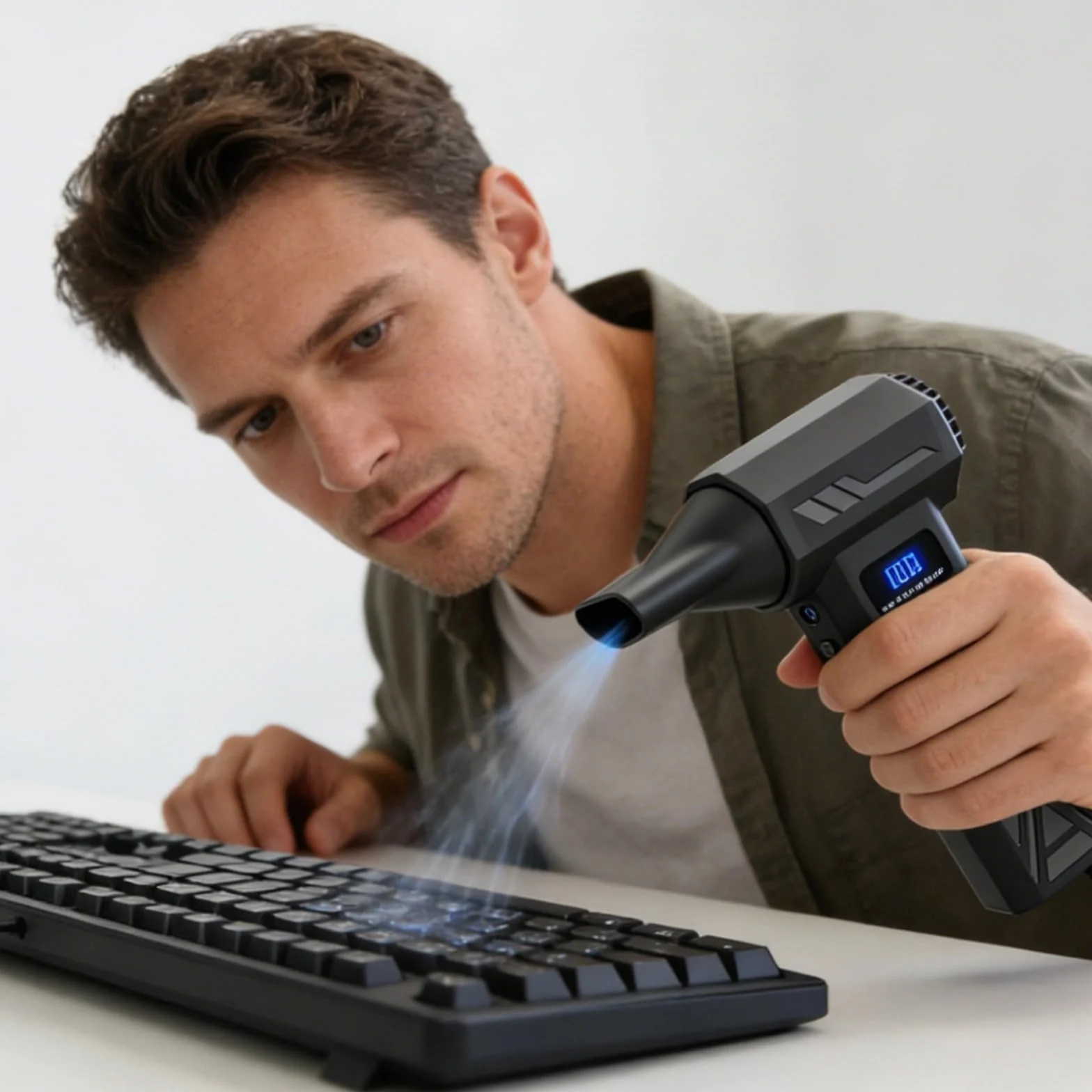 Cordless Air Duster P70, mini soffiatore portatile con 5 ugelli e ventola turbo, batteria 4000 mAh, 13,5 cm, nero