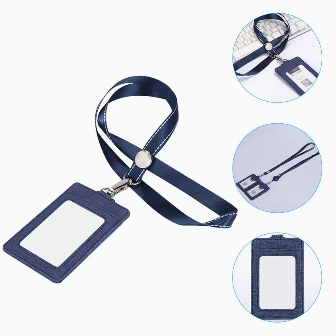 9pezzi Portabadge Retrattile Pelle Pu Con Lanyard Per Id Studenti e Chiavi Design Lato e Finestra