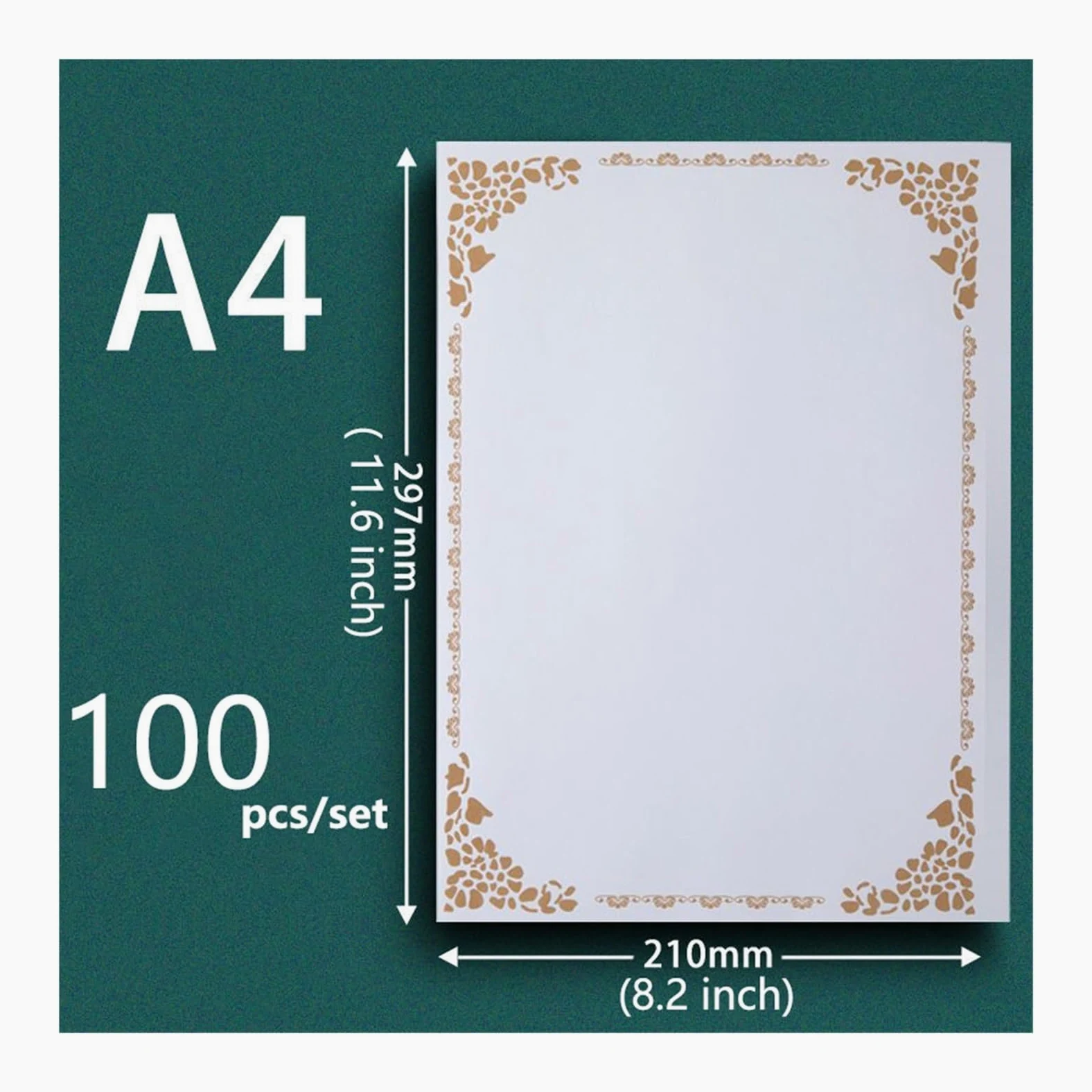 Carta Da Lettere Elegante Design floreale vintage da 100 pezzi | Set di carta da lettere Kraft in carta intestata, materiale scolastico for ufficio, carta da lettere di cancelleria(10)