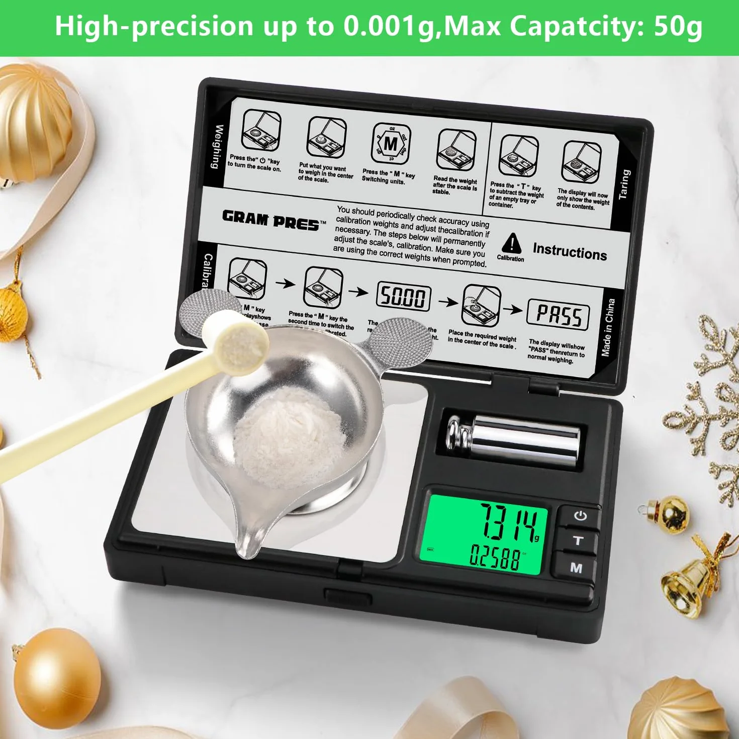 Bilancia Milligrammi Alta Precisione 50g/0.001g Digitale Tascabile GRAM PRES