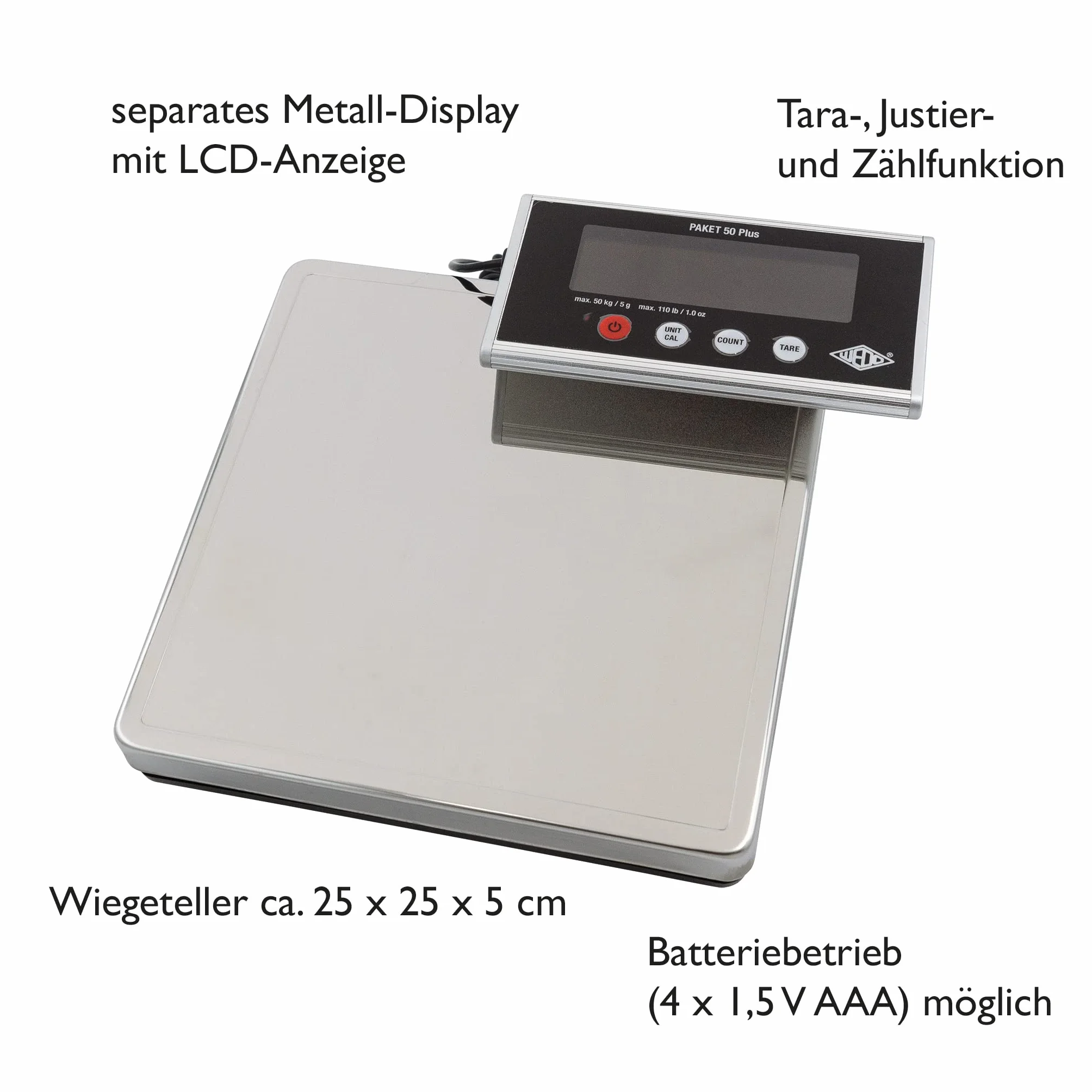 Bilancia per pacchi 50 Plus 50 kg/5 g incl. alimentatore di rete, argento/nero