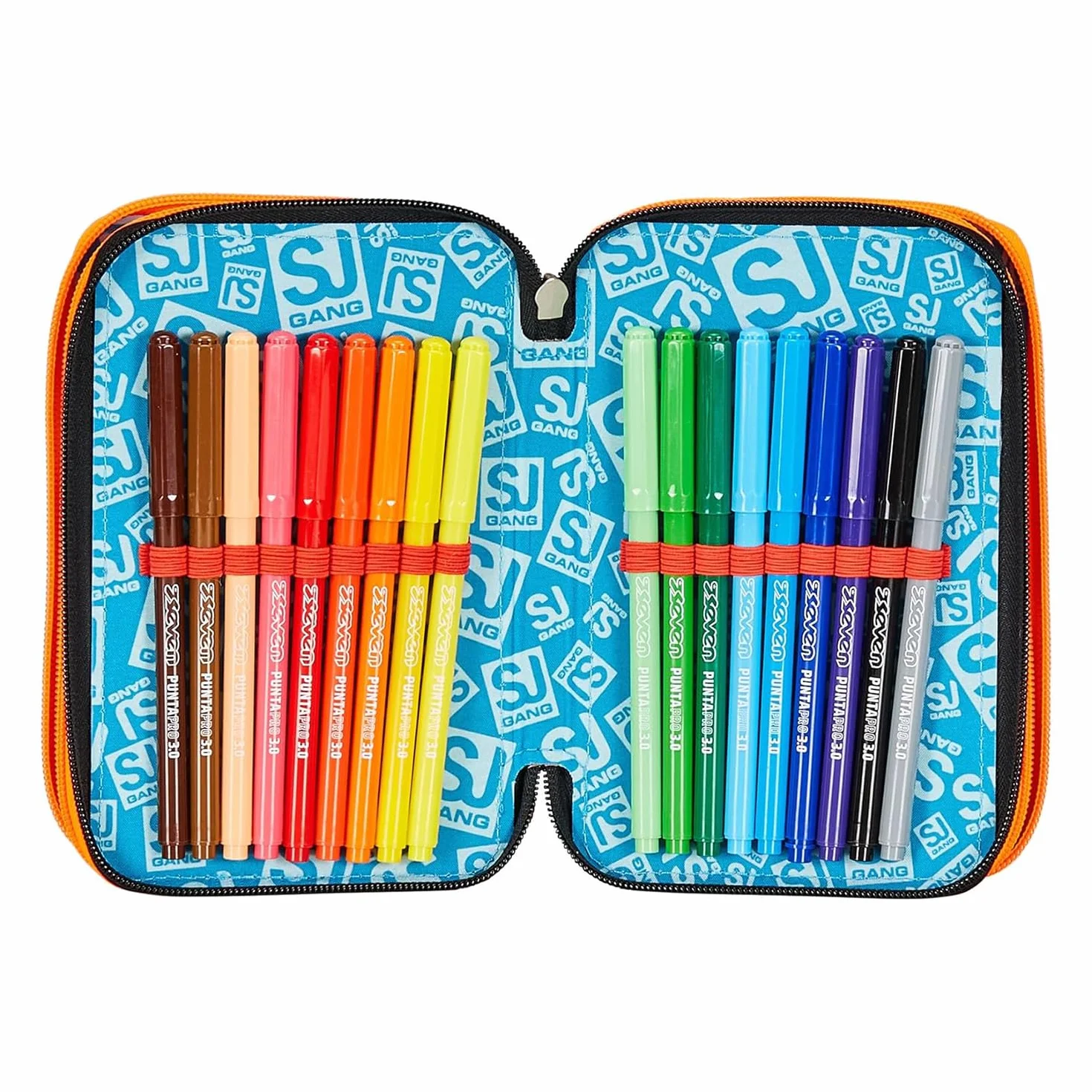 SJ GANG STYLE JAM GANG Astuccio Scuola 3 Zip, Nero, Verde, RexMe, Portapenne Triplo Scomparto Completo Di Penne, Matite, Colori, Accessori Zaino, Elementari, Medie, Bambino
