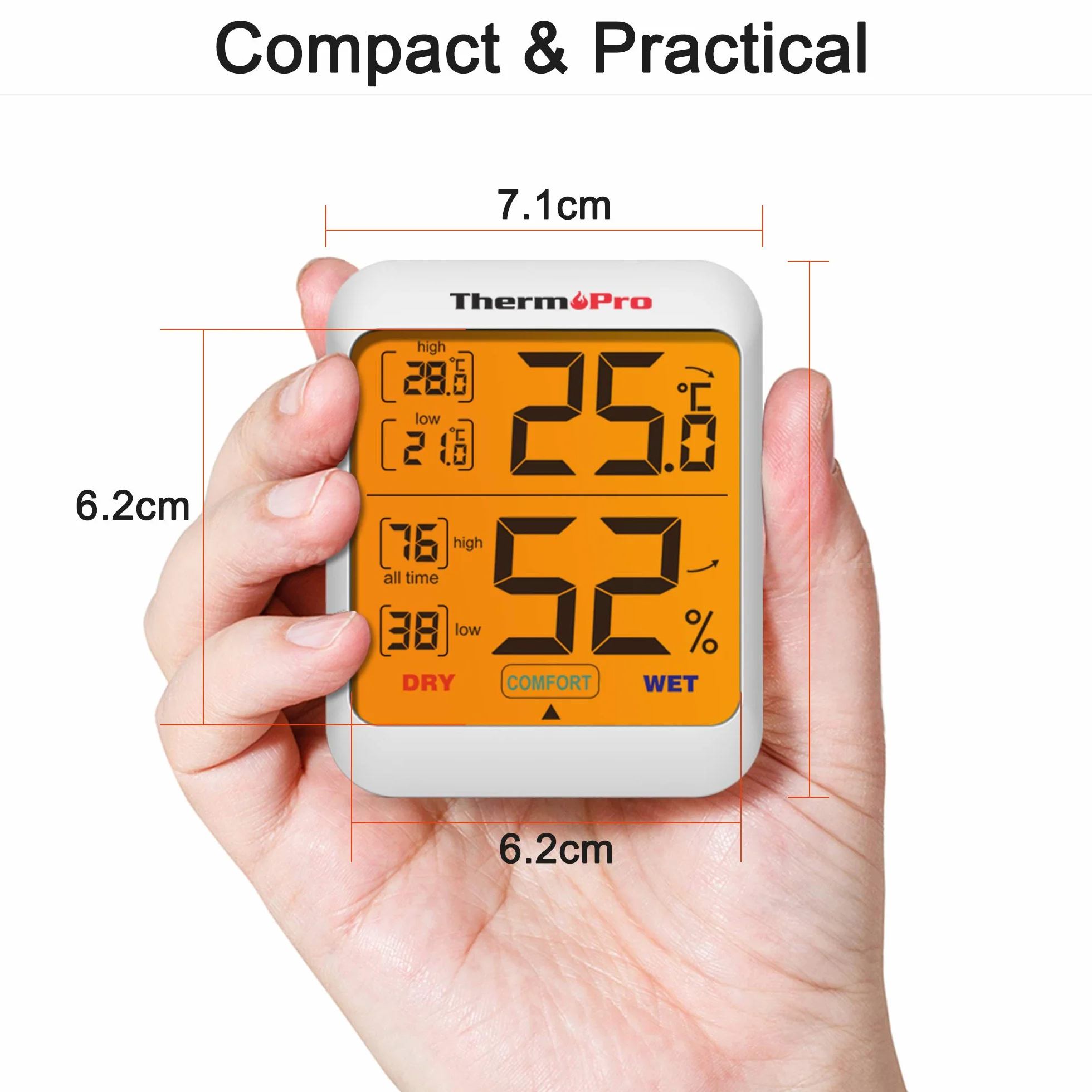 ThermoPro TP53 Termometro Igrometro Digitale Interno Misuratore Umidità Temperatura Ambiente con Retroilluminazione
