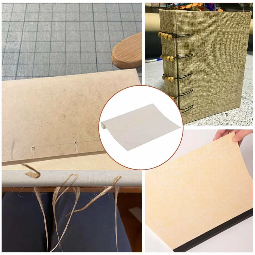 BENECREAT Panno per Rilegatura Libri 75x40 cm, Lino Naturale con Supporto Carta per Copertine Album Scrapbooking