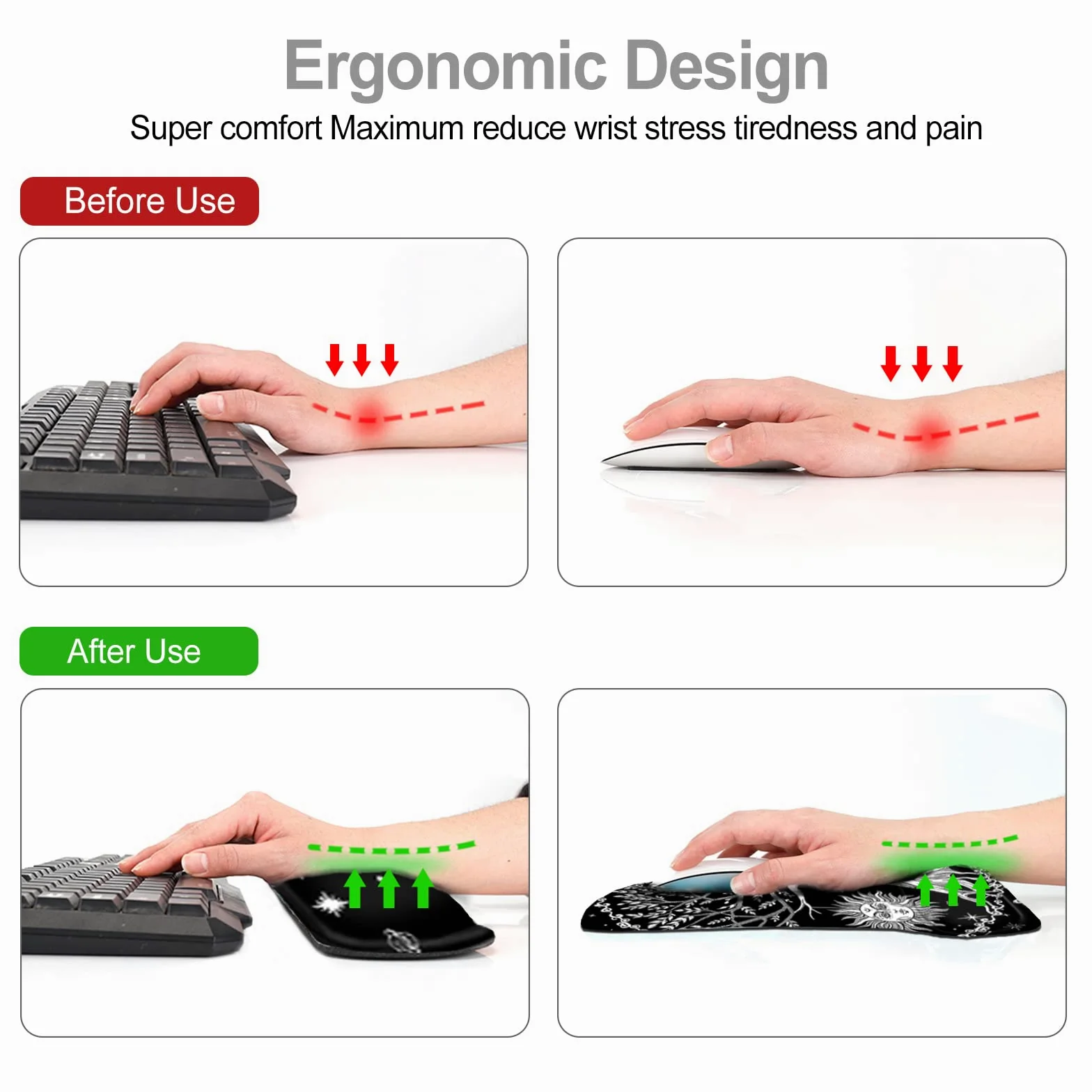 ToLuLu Tappetino poggiapolsi per tastiera, supporto ergonomico in gel, per computer portatile, PC, comodo e resistente, poggiapolsi per digitare facilmente, sollievo dal dolore, luna e sole