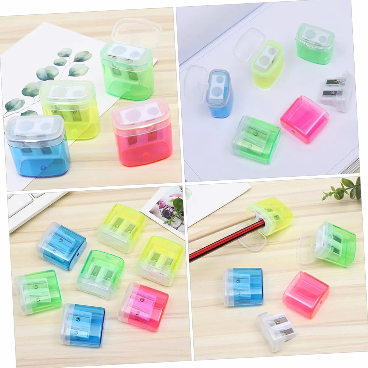 Appuntalapis Manuale a Doppia Punta 48 Pezzi in Plastica con Coperchio | Festa Scuola Decor, Strumenti per Temperare, Comodi Temperamatite Manuali, Facile da Portare