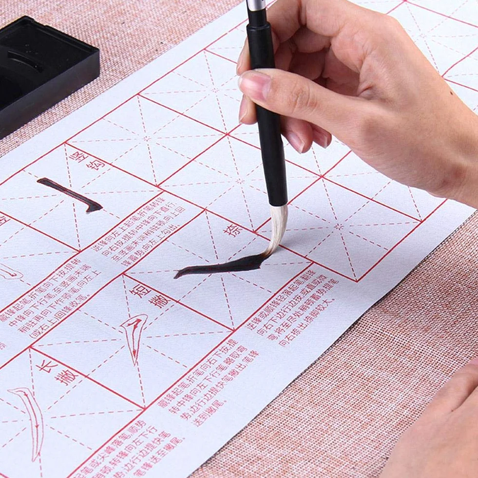 Fydun Set di calligrafia tradizionale cinese, con pennello inchiostro carta da scrittura strumento box kit per principianti scrittura e pittura