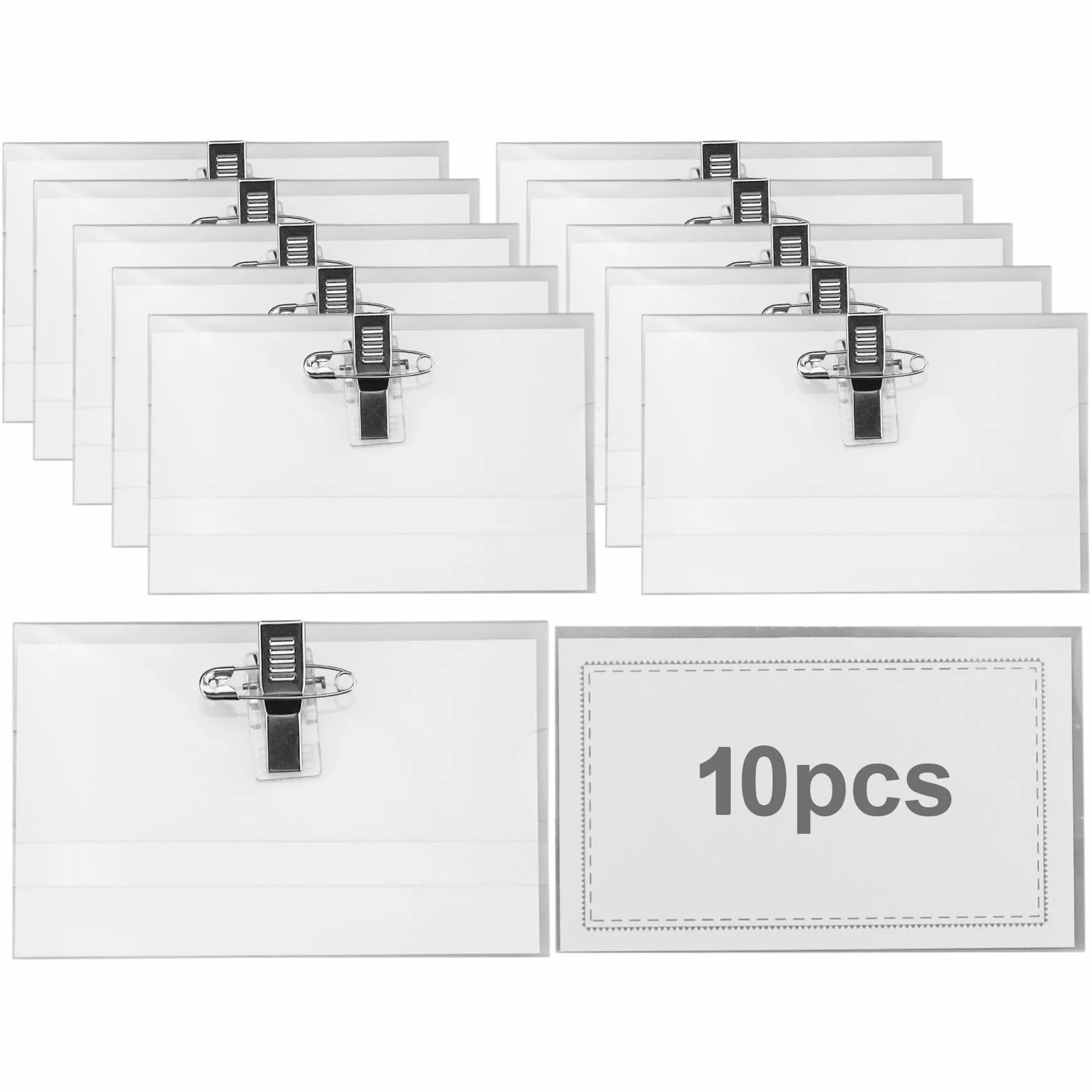 Porta Badge Orizzontale PVC Trasparente 10 Pezzi 90 x 56 mm con Clip per Badge Identificativo