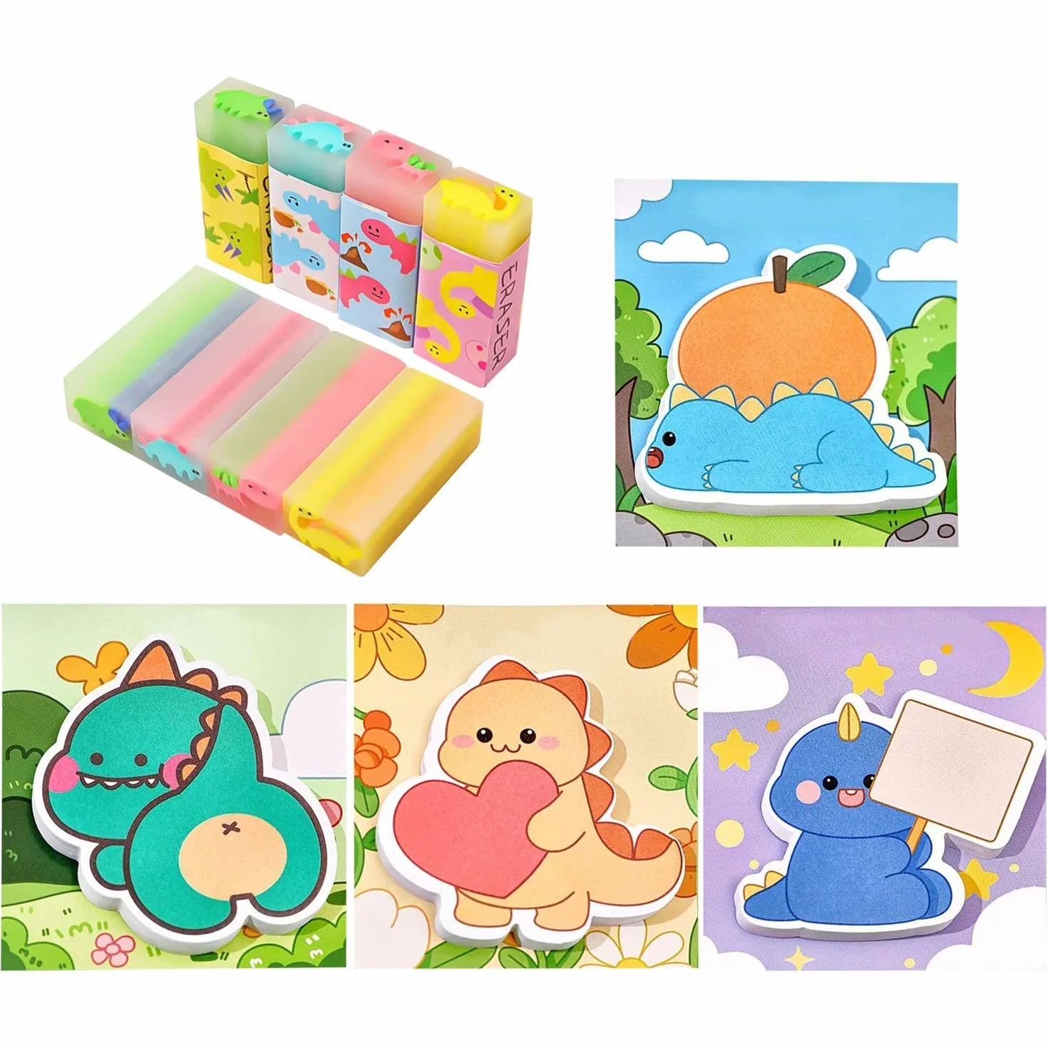 Gomma Per Dinosauri 8 Pezzi, Note Appiccicosi Dinosauro 2 Pezzi, Cartoleria Creativa Per Bambini