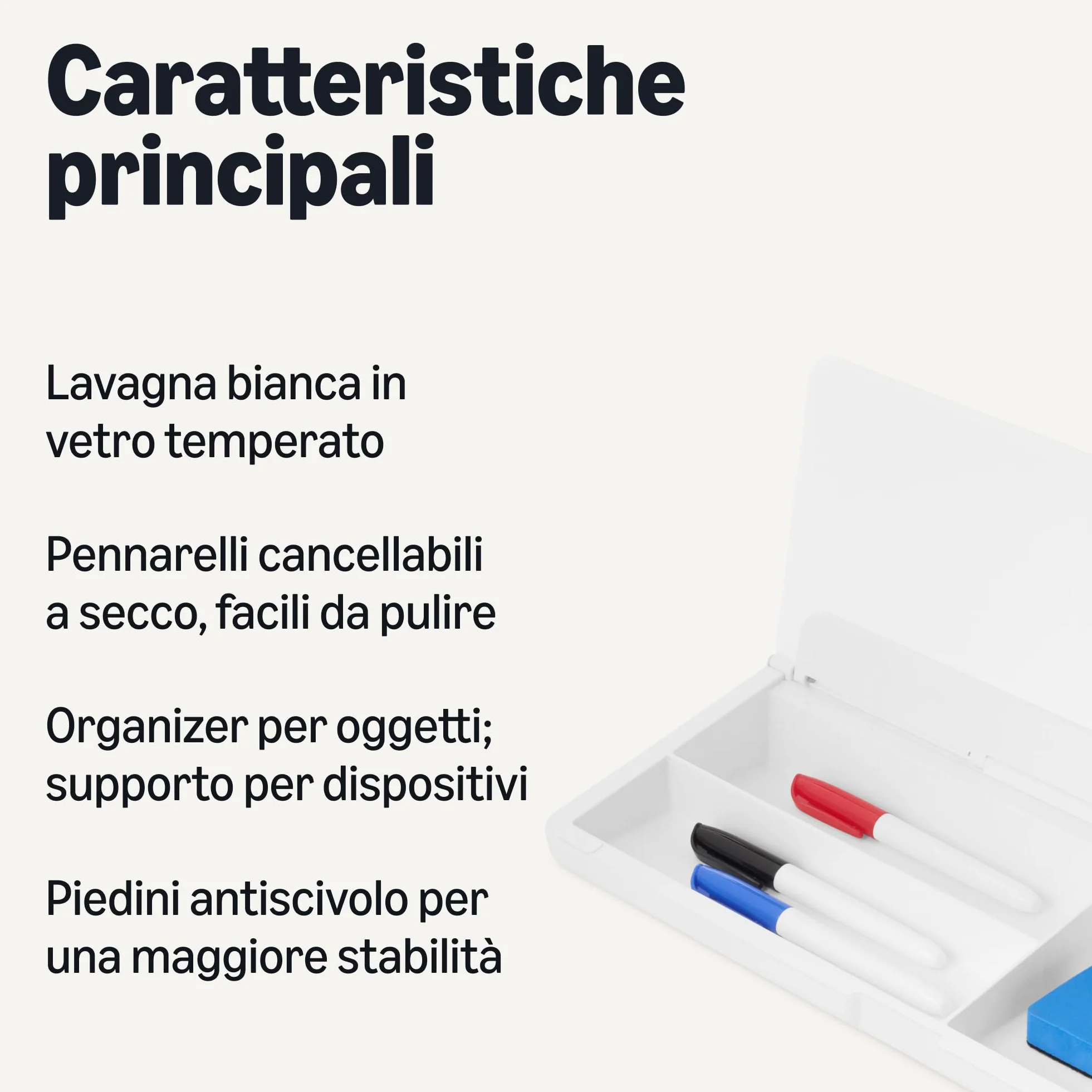 Amazon Basics Lavagna bianca da scrivania cancellabile a secco, con organizer e accessori, 40.6 x 4.8 cm, Bianco