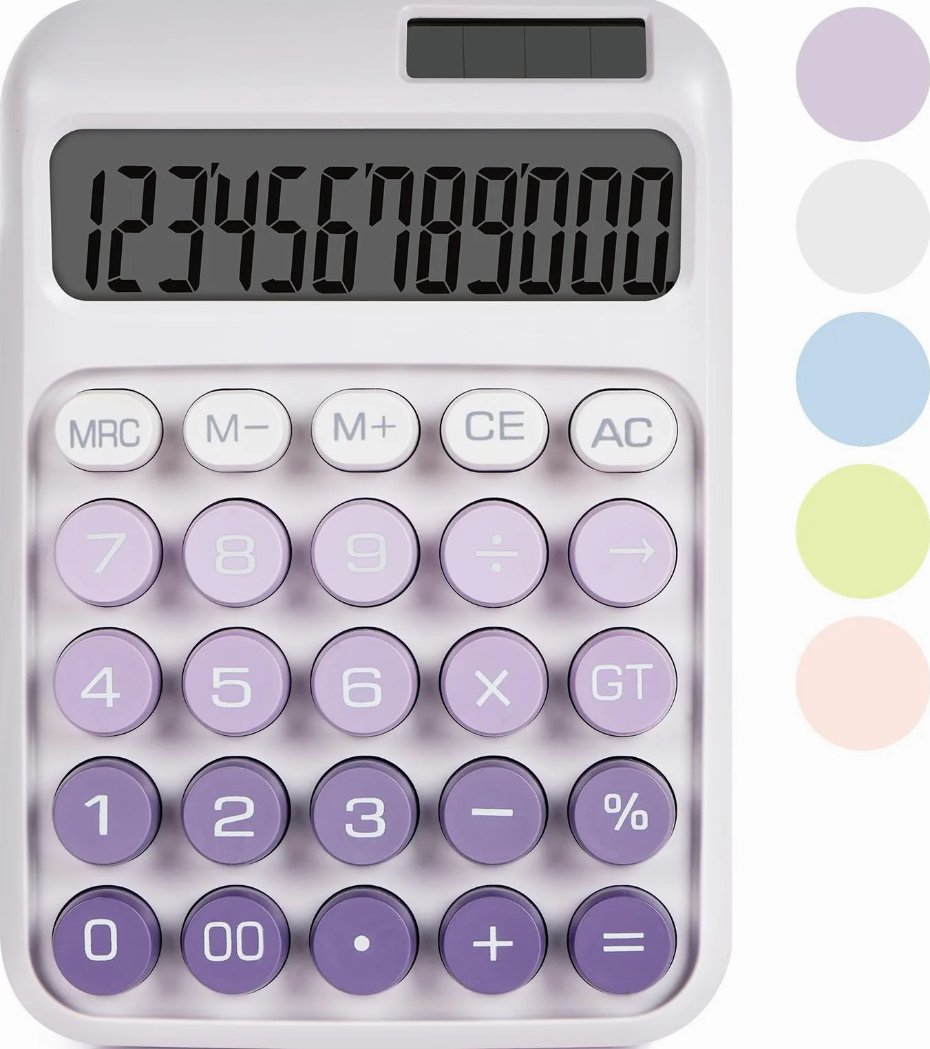 Calcolatrice meccanica con pulsanti grandi, calcolatrice da tavolo, 12 cifre, alimentazione a batteria solare, calcolatrice da tavolo, grande display LCD, simpatiche calcolatrici viola per