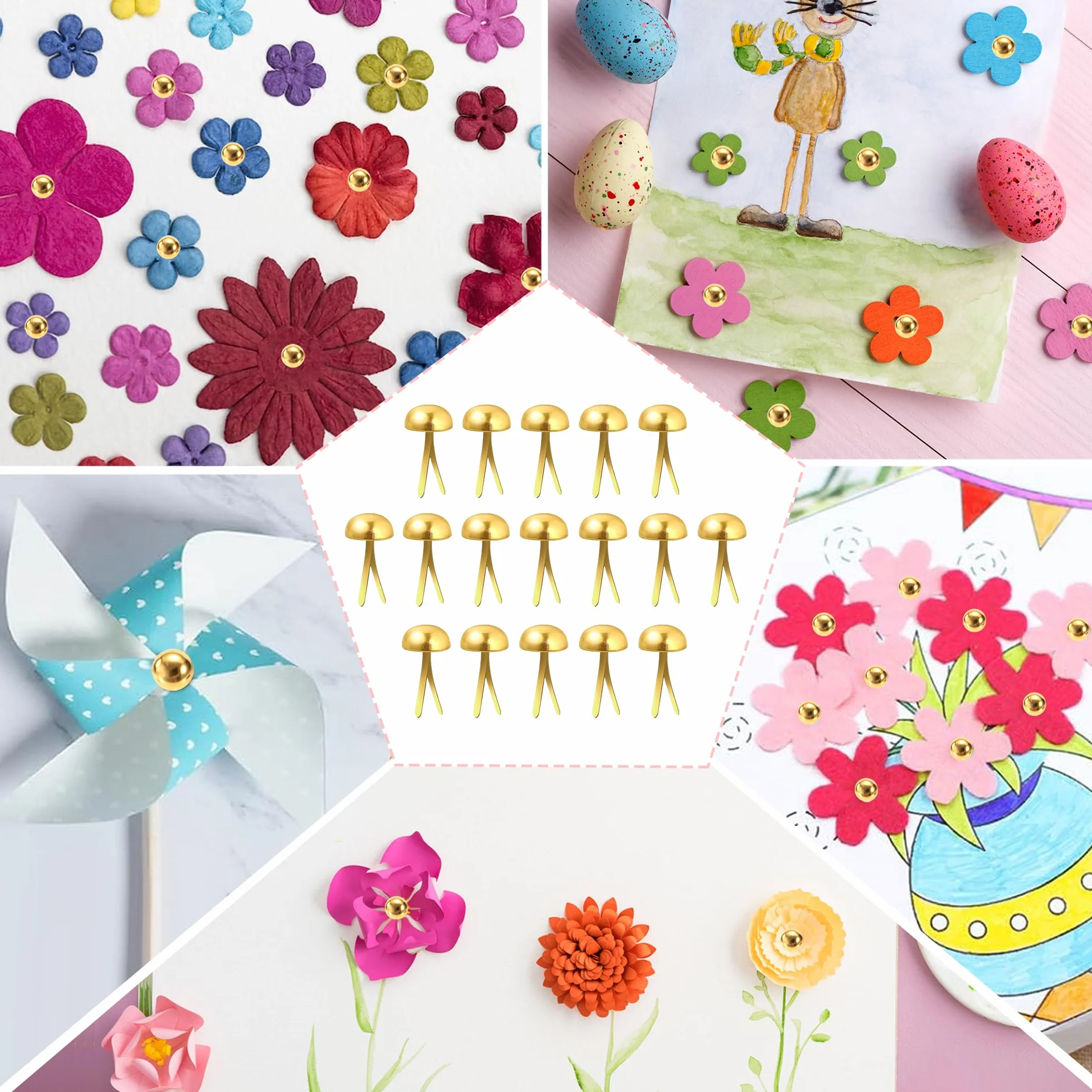 Fermacampioni Piccoli Mini Brads Metallo 6mm 500 Pezzi Oro per Scrapbooking Album DIY Carta Artigianato