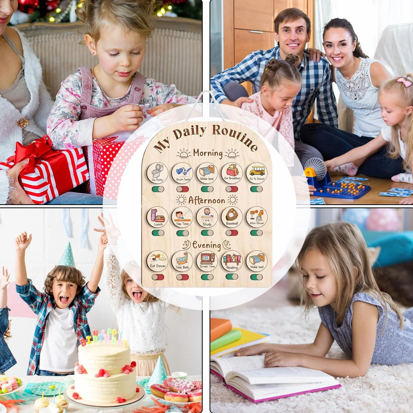 Tavola di routine per bambini – Planner giornaliero in legno, routine mattutina e serale | Board organizzativo educativo per bambini, bambini piccoli, scuola materna, scuola, casa, attività di