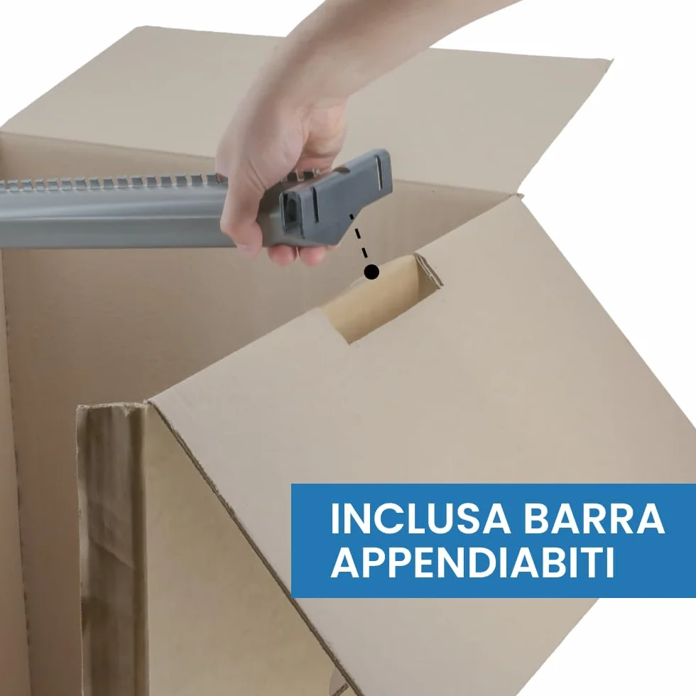 IMBALLAGGI 2000 Scatole Cartone Porta Abiti con Barra Appendiabiti 50x50 cm h 110 cm Scatoloni Doppia Onda per Trasloco Armadio 2 pezzi + Nastro Adesivo