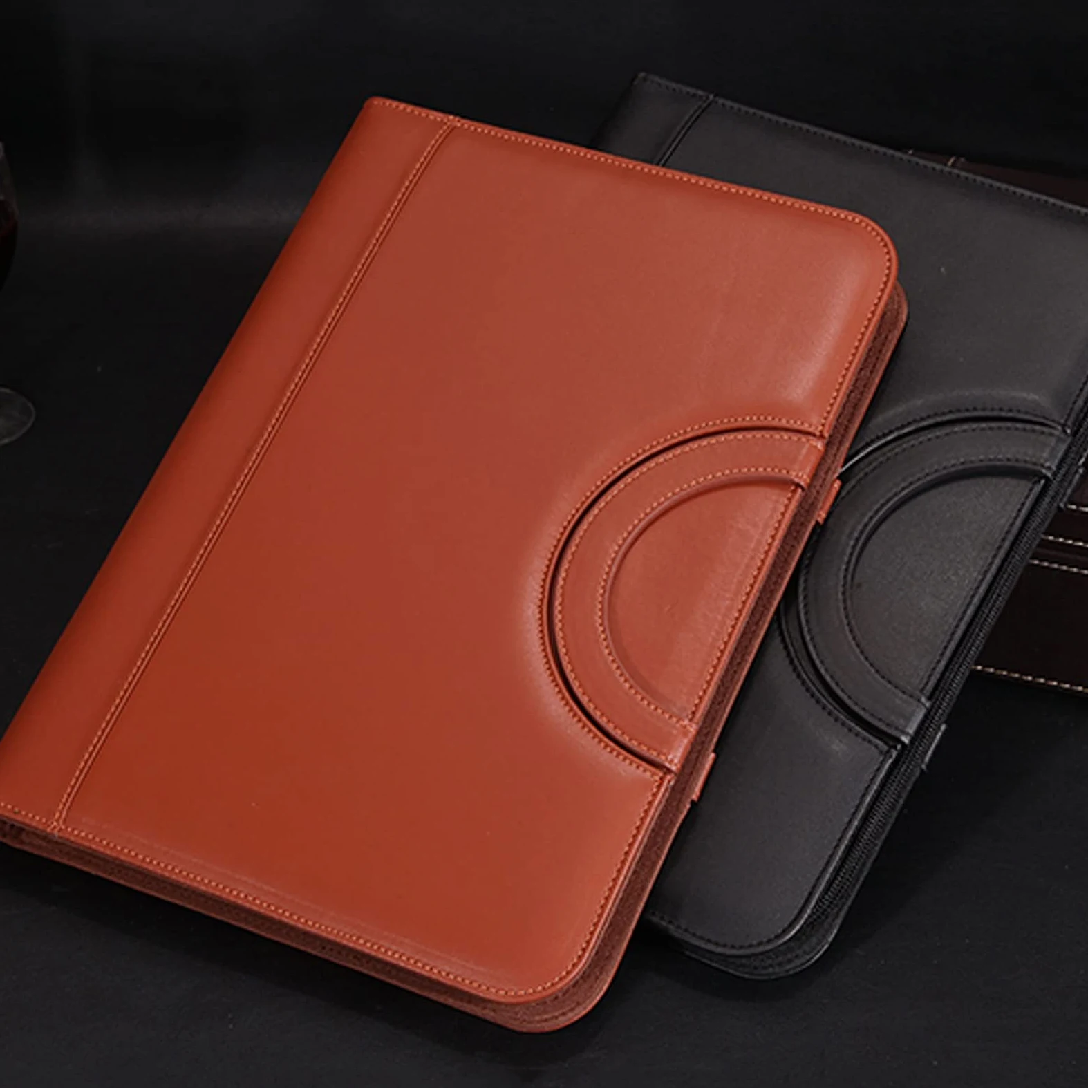 Tavoletta Portablocco Cartella Portatile Multi-Funzione A4 con Cerniera Cartella con più Sacchetti di stoccaggio in Pelle Appunti Business Data Binder (Nero/Marrone) Portablocchi (Color : Bruin)