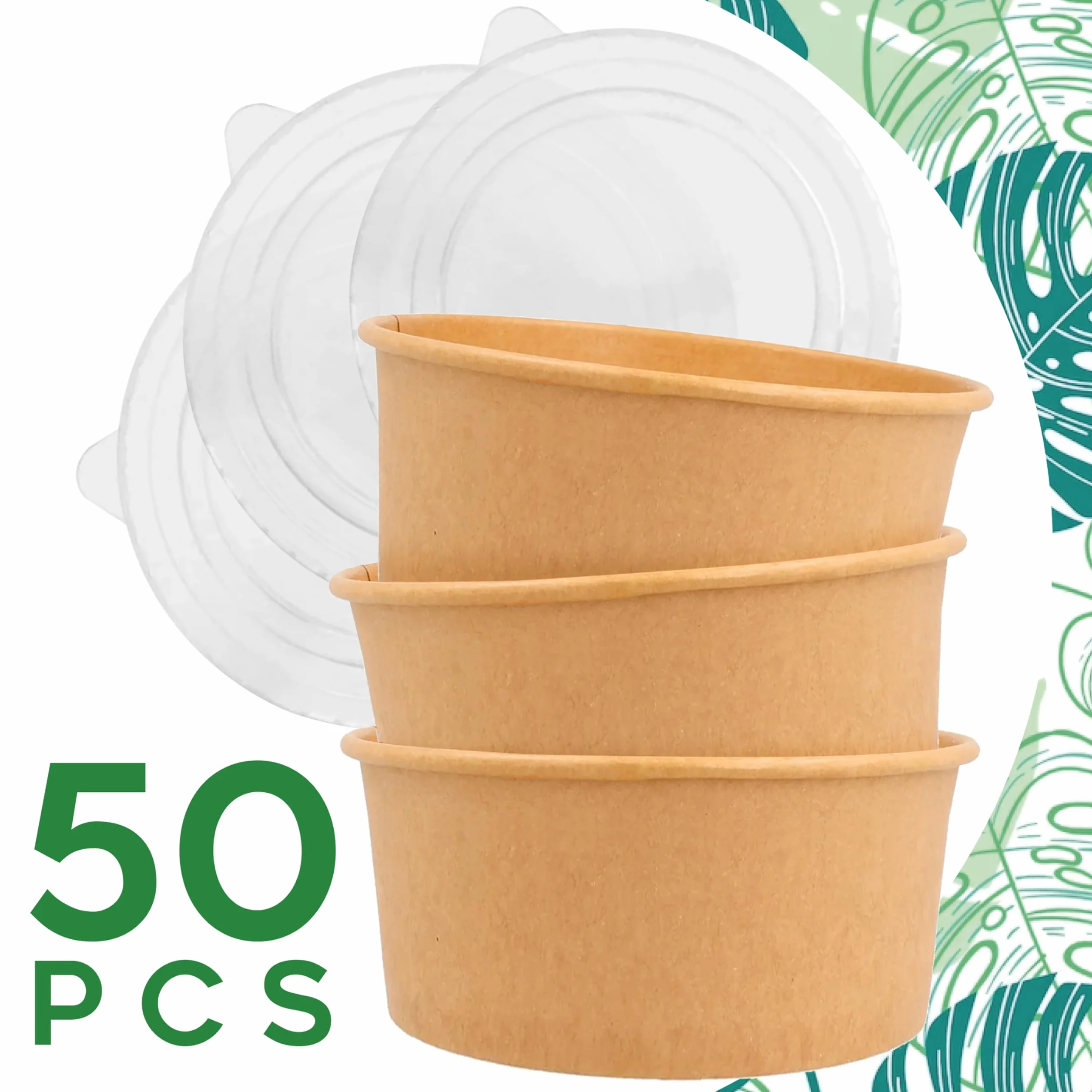 Ciotole di Carta 1000 ml con Coperchio Compostabili Biodegradabili Monouso diam. 14,8 cm