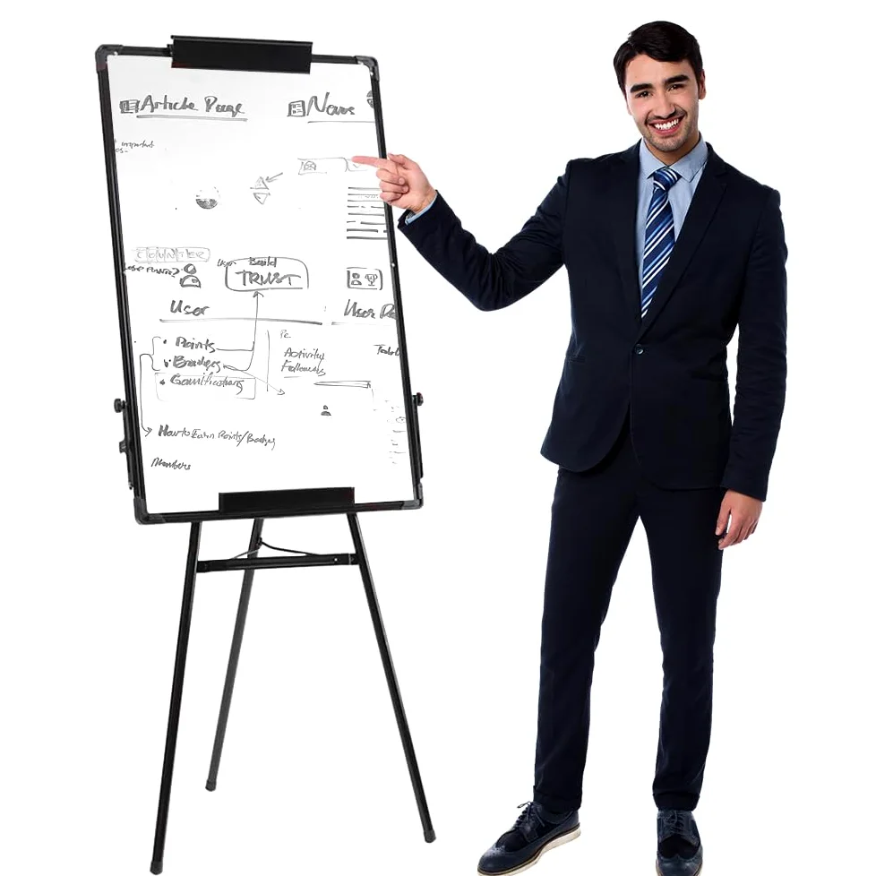 Lavagna bianca cancellabile su piedistallo magnetico nero lavagna cancellabile a secco portatile regolabile in altezza per scuola, ufficio e casa, 60 x 90 cm