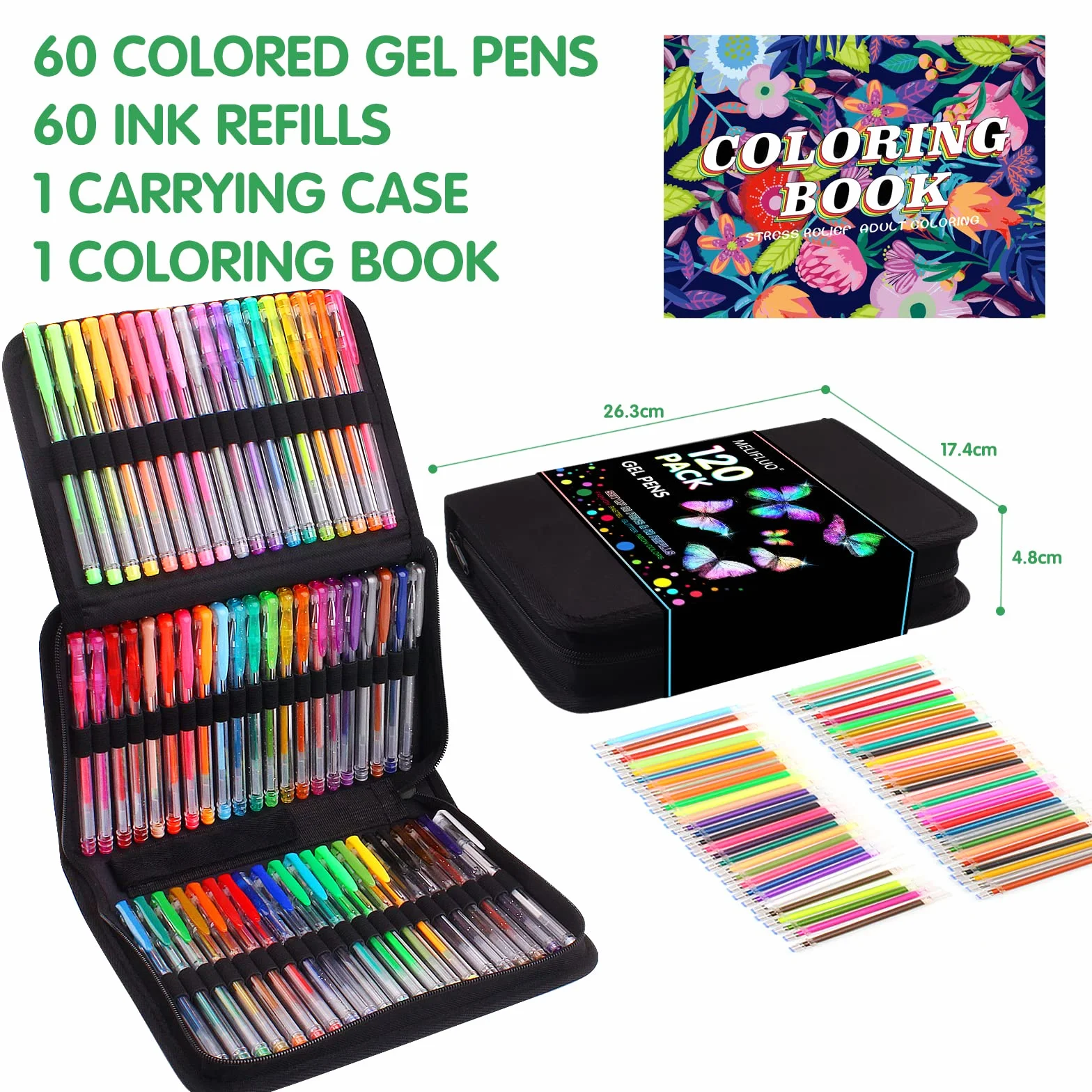 Melifluo Penne Colorate 120 Pezzi, 60 Gel e 60 Penne Gel per Colorare in Custodia