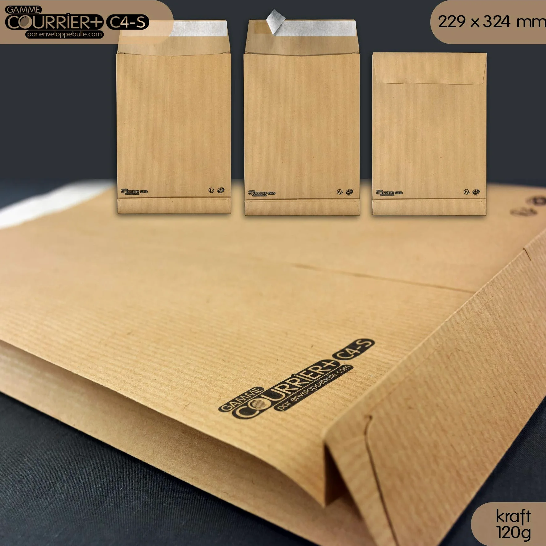 Buste in carta Kraft, 120 g, a soffietto, formato C4