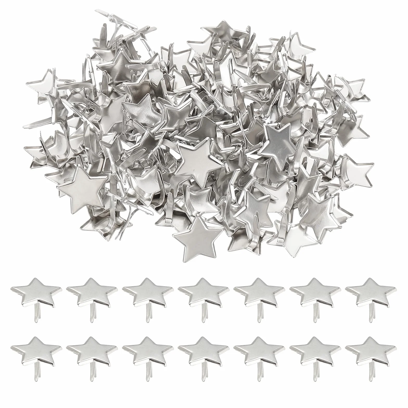 PATIKIL Fermagli per Carta Brads 200Pz Mini Fermacampioni Stella Metallo Testa Tonda Tono Argento 0,6"x0,4"