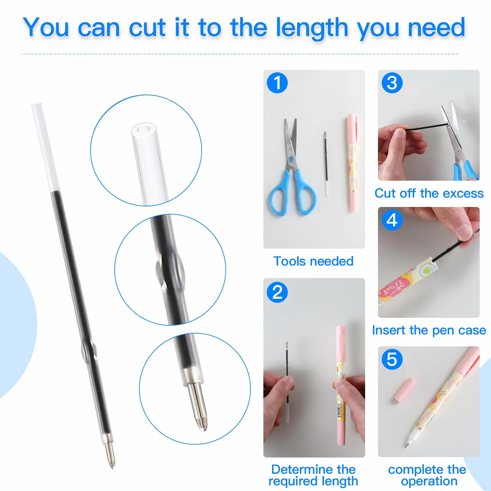 Set di refill penna a sfera 60 ricariche blu nero 1,0 mm 98 mm