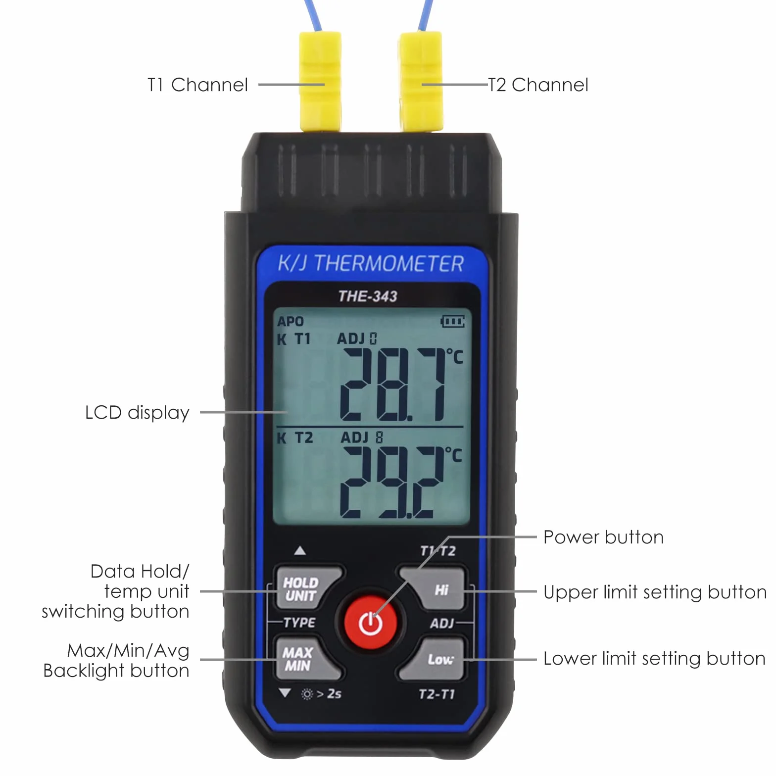 Termometro a Termocoppia Digitale Tipo K 4 Canali -200~1372℃ HVAC Doppio Canale Misuratore Temperatura