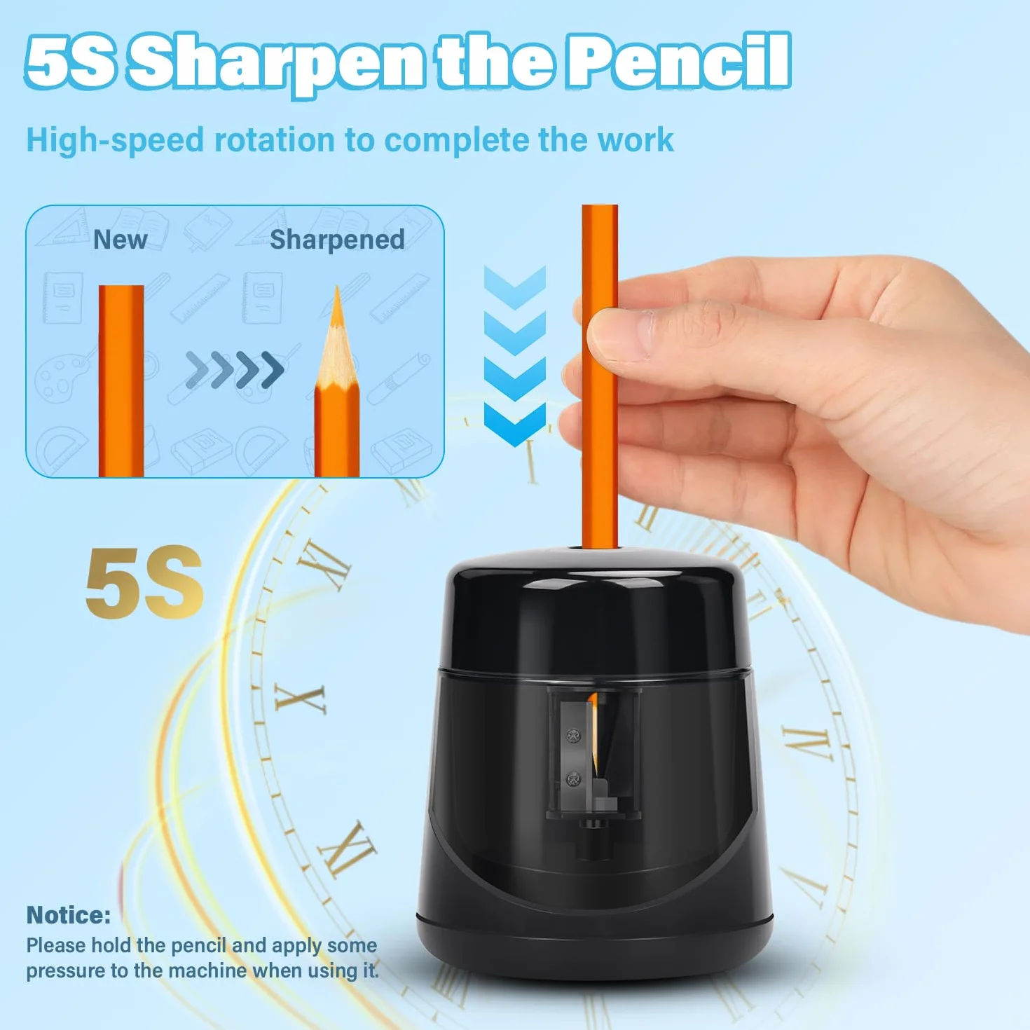 Temperamatite Elettrico Ricaricabile USB per Bambini 7-12 mm, con Serbatoio, per Casa Ufficio Scuola